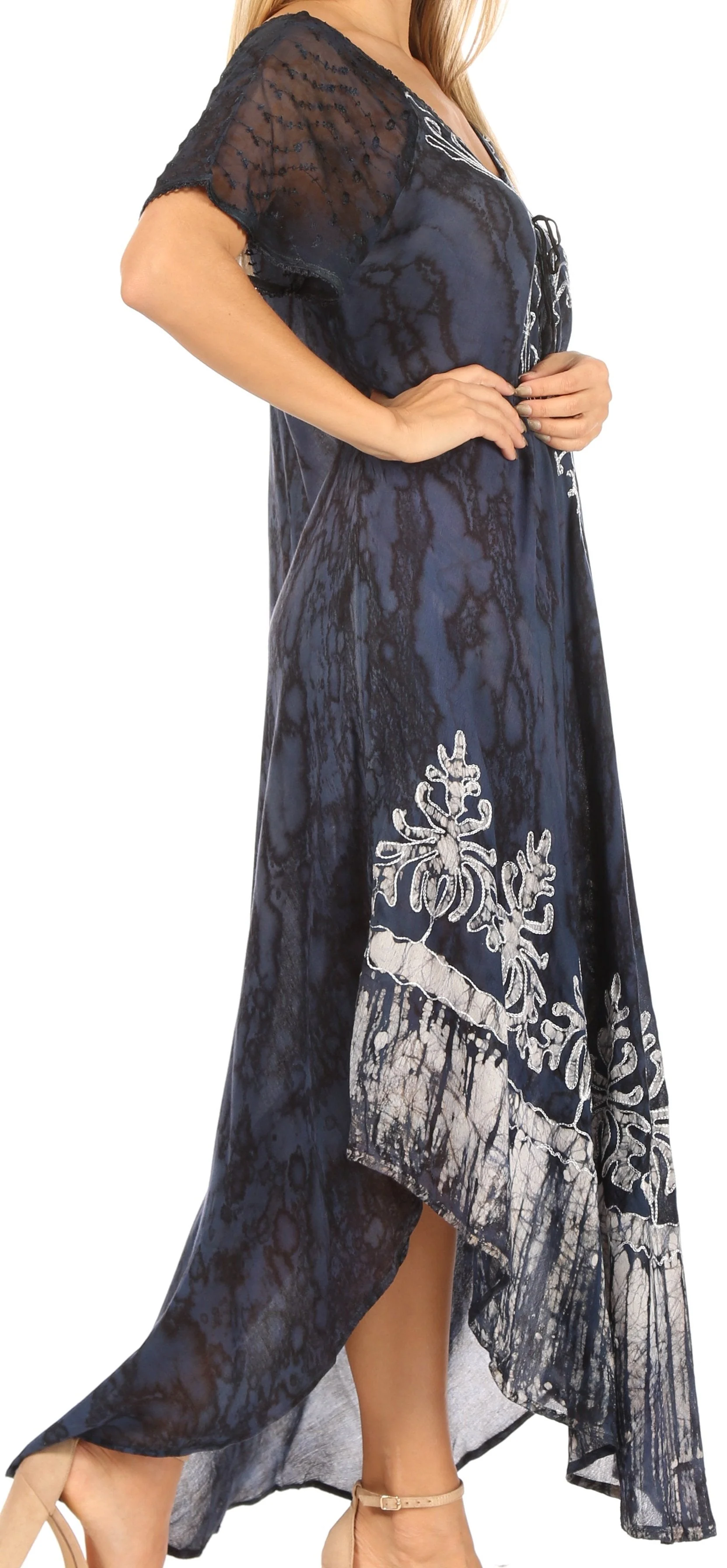 Sakkas Ronny Lace Embroidered Cap Sleeve Tie Dye Wash Caftan Dress / Cover Up - Image 9