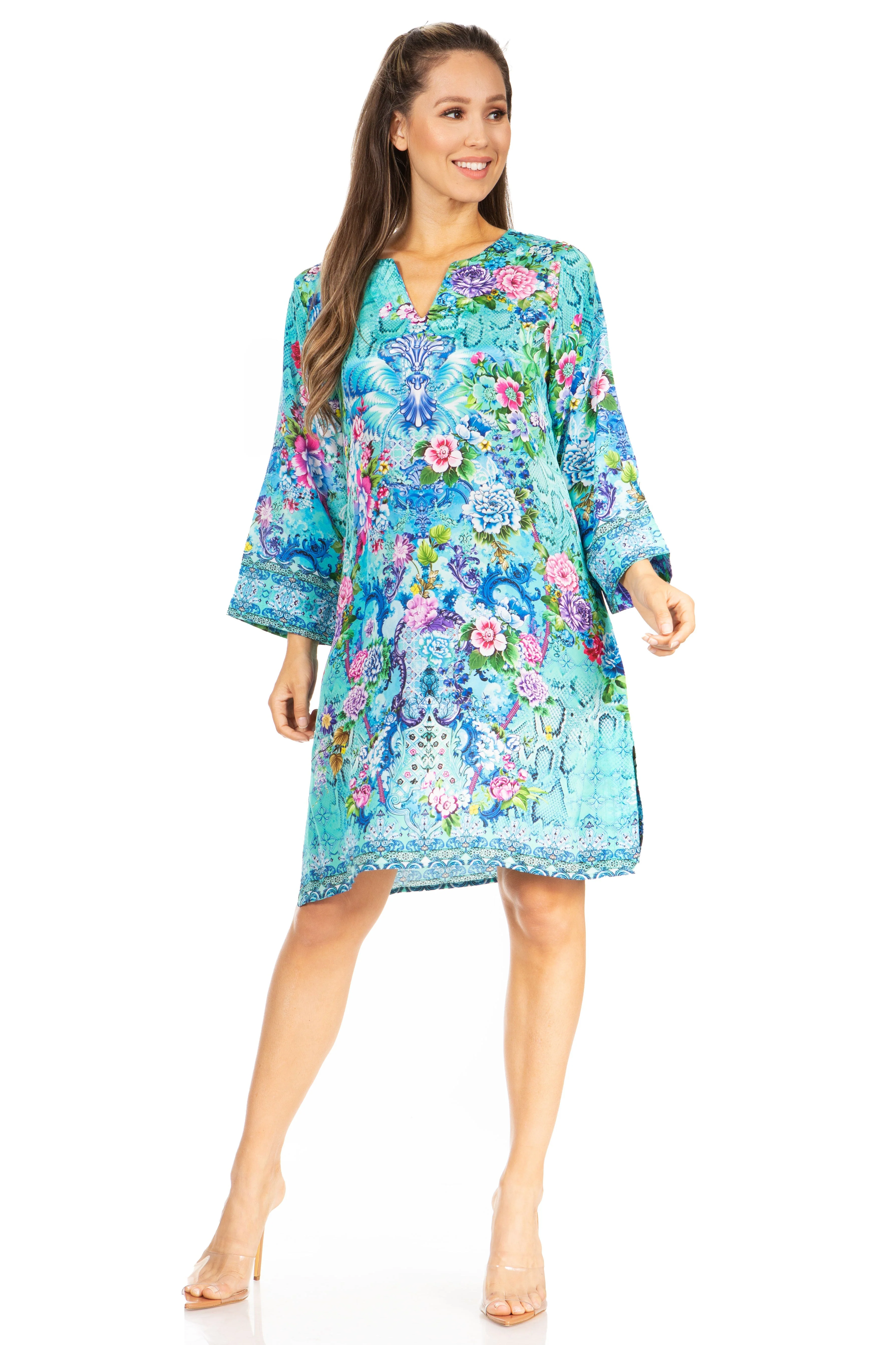 Sakkas Rosa Boho Style Floral Tunic Dress - Women's Midi Top - Image 10
