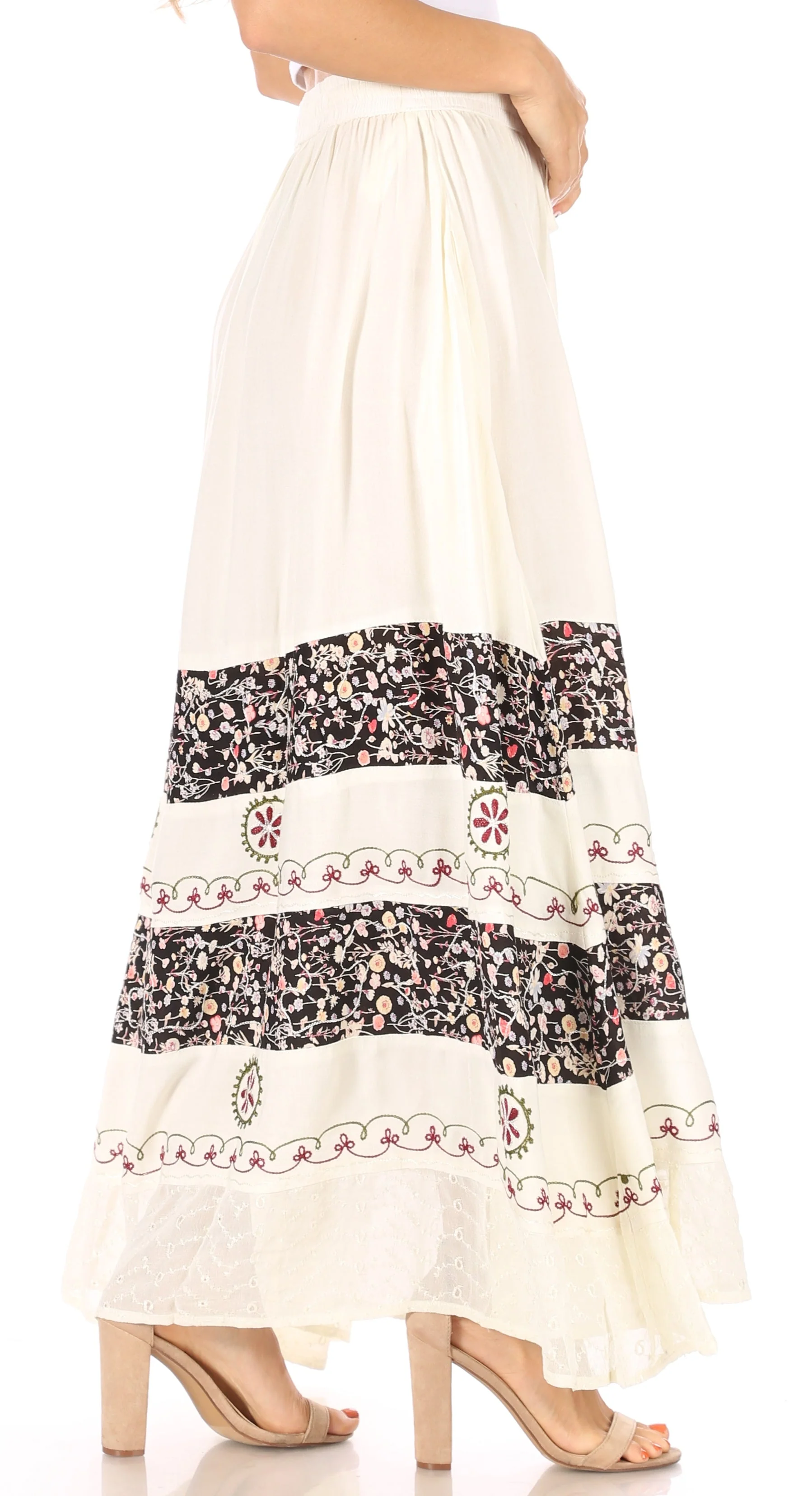 Sakkas Sandra Women's Casual Long Maxi Boho Gypsy Skirt Elastic Waist & Pockets - Image 24