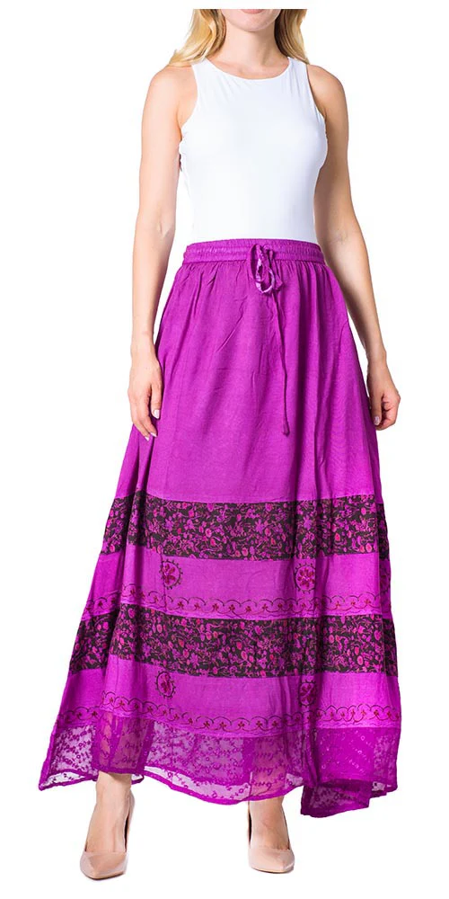 Sakkas Sandra Women's Casual Long Maxi Boho Gypsy Skirt Elastic Waist & Pockets - Image 26