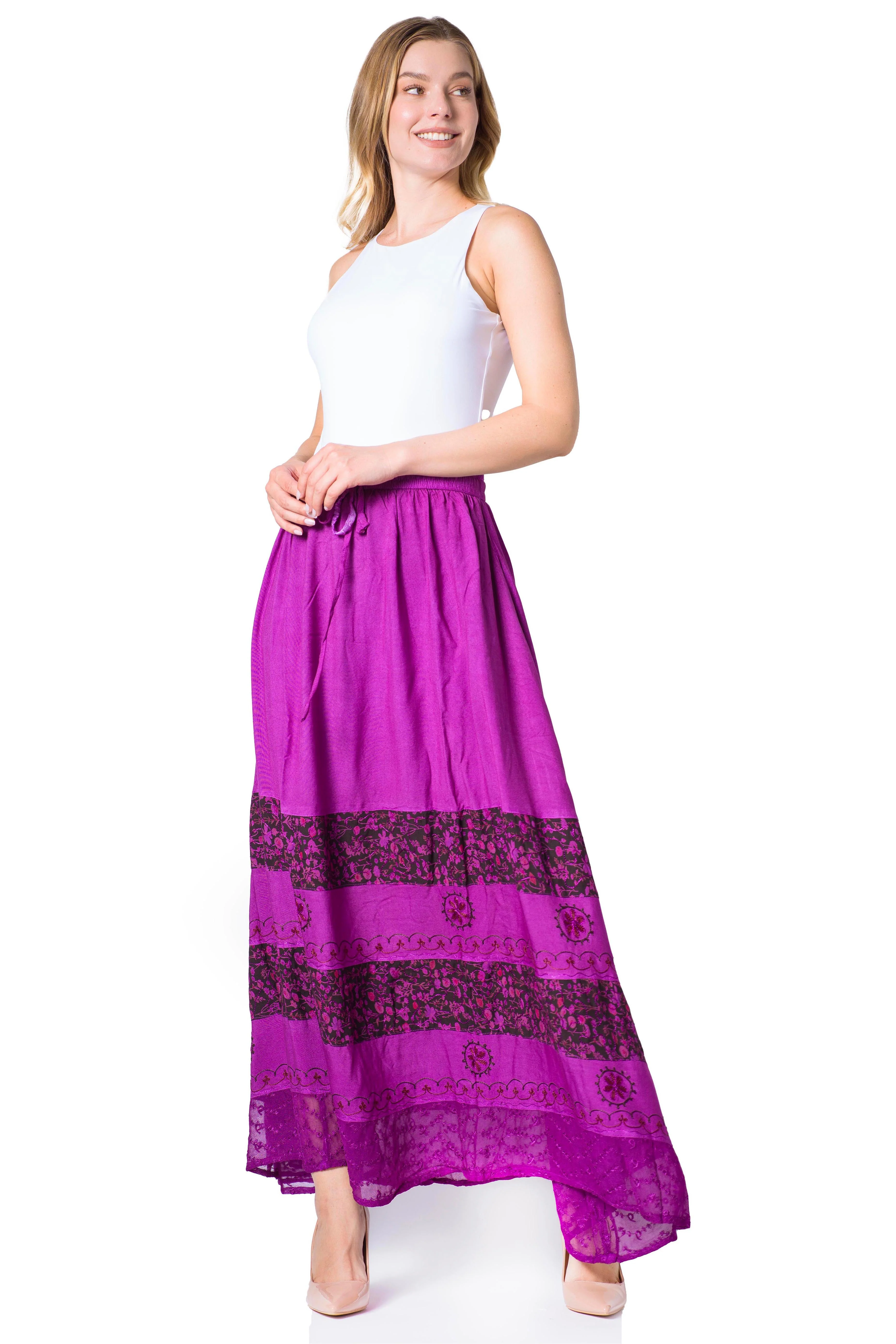Sakkas Sandra Women's Casual Long Maxi Boho Gypsy Skirt Elastic Waist & Pockets - Image 28