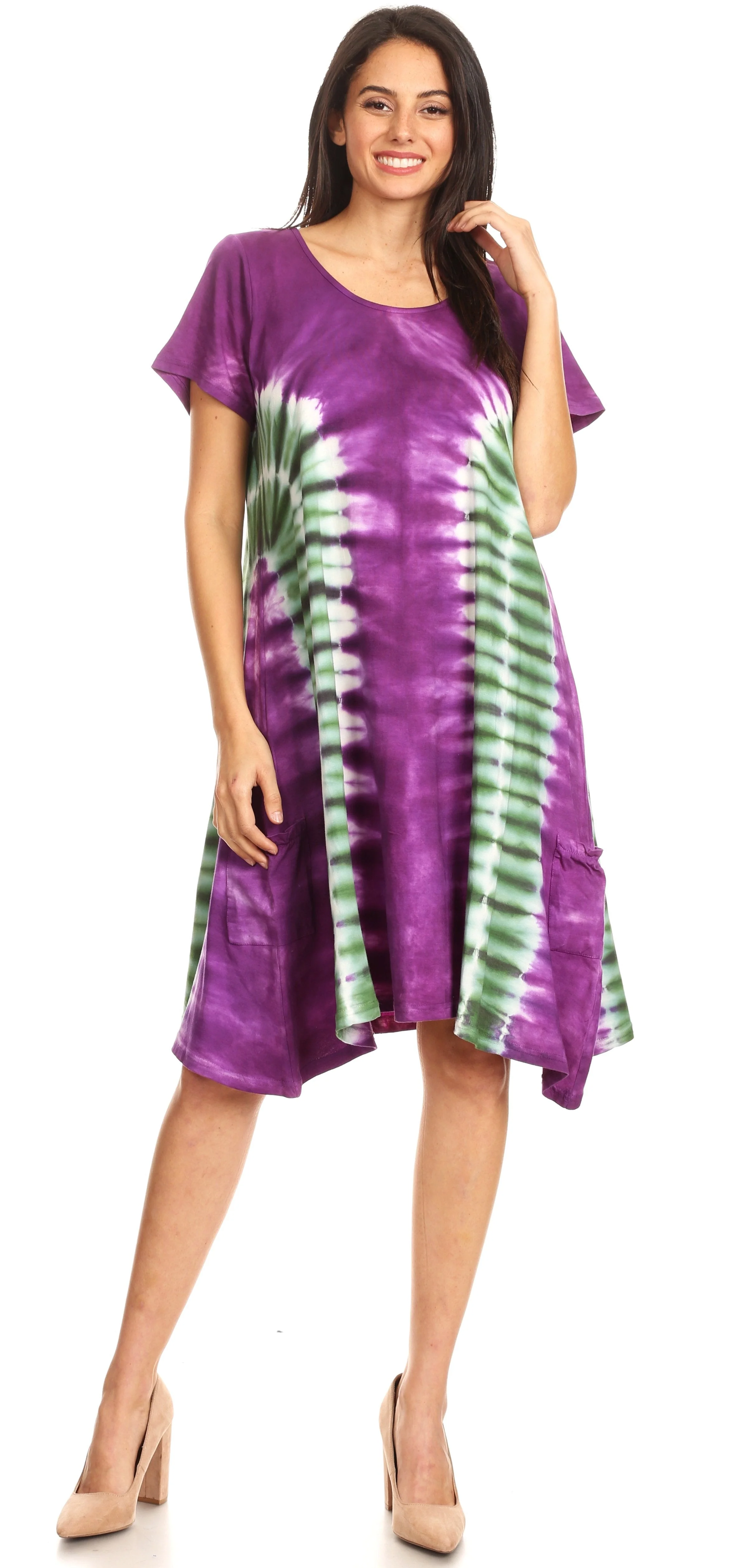 Sakkas Sirena Women's Short Sleeve Loose Plain Midi Casual Scoop Neck Flared Dress - Image 25