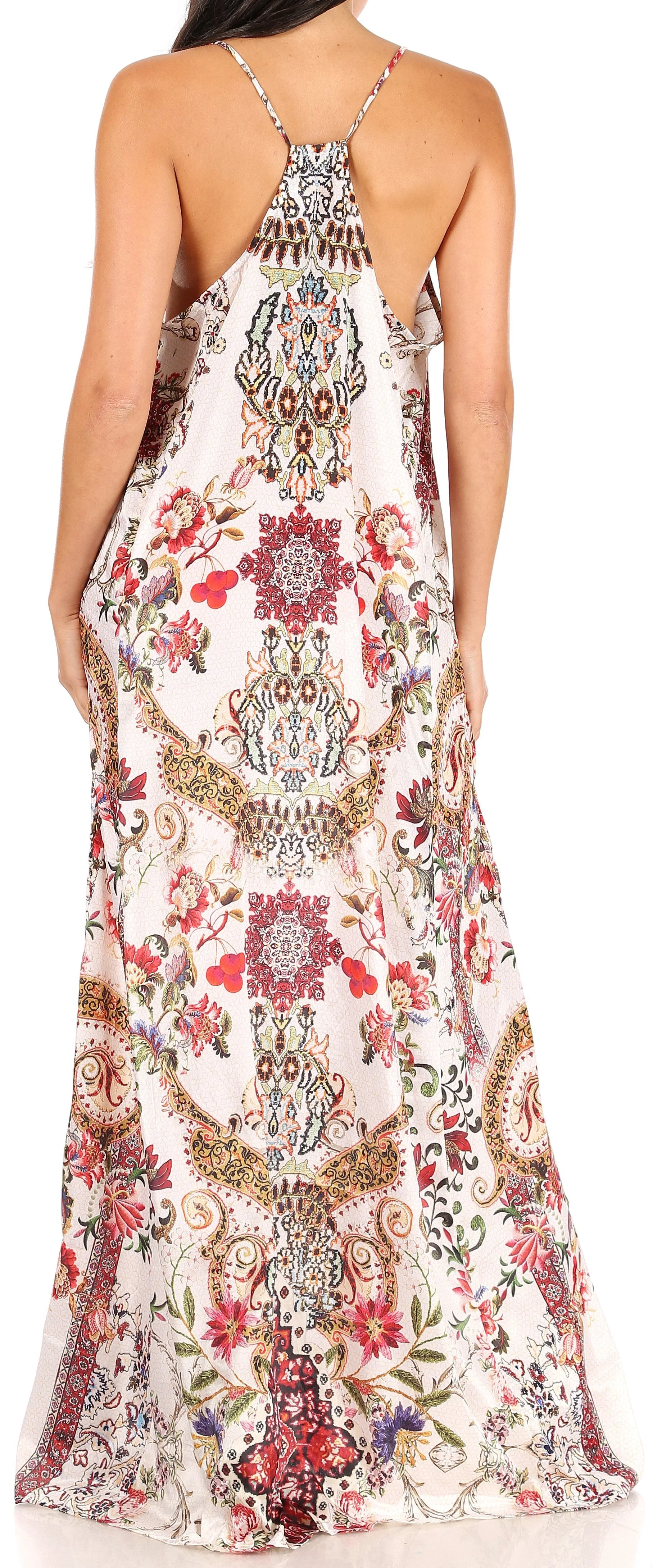Sakkas Sofia Women's Spaghetti Strap V-neck Floral Print Summer Casual Maxi Dress - Image 47