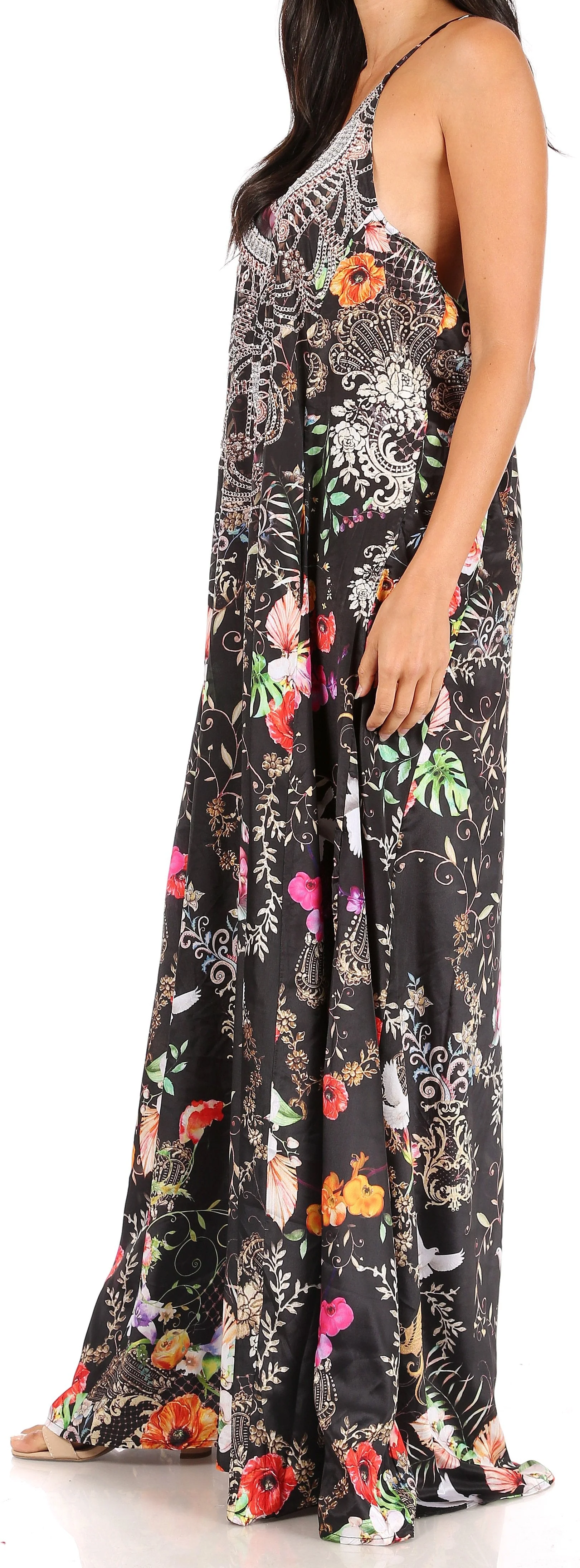 Sakkas Sofia Women's Spaghetti Strap V-neck Floral Print Summer Casual Maxi Dress - Image 59