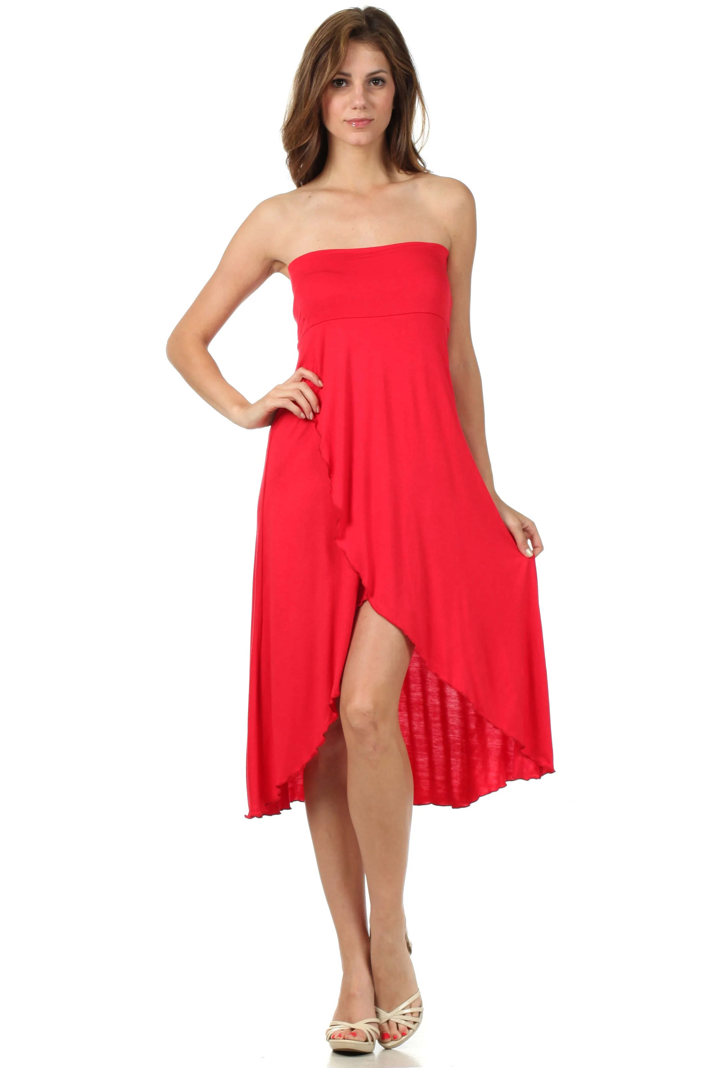 Sakkas Soft Jersey Feel Solid Color Strapless High Low Dress / Skirt - Image 50