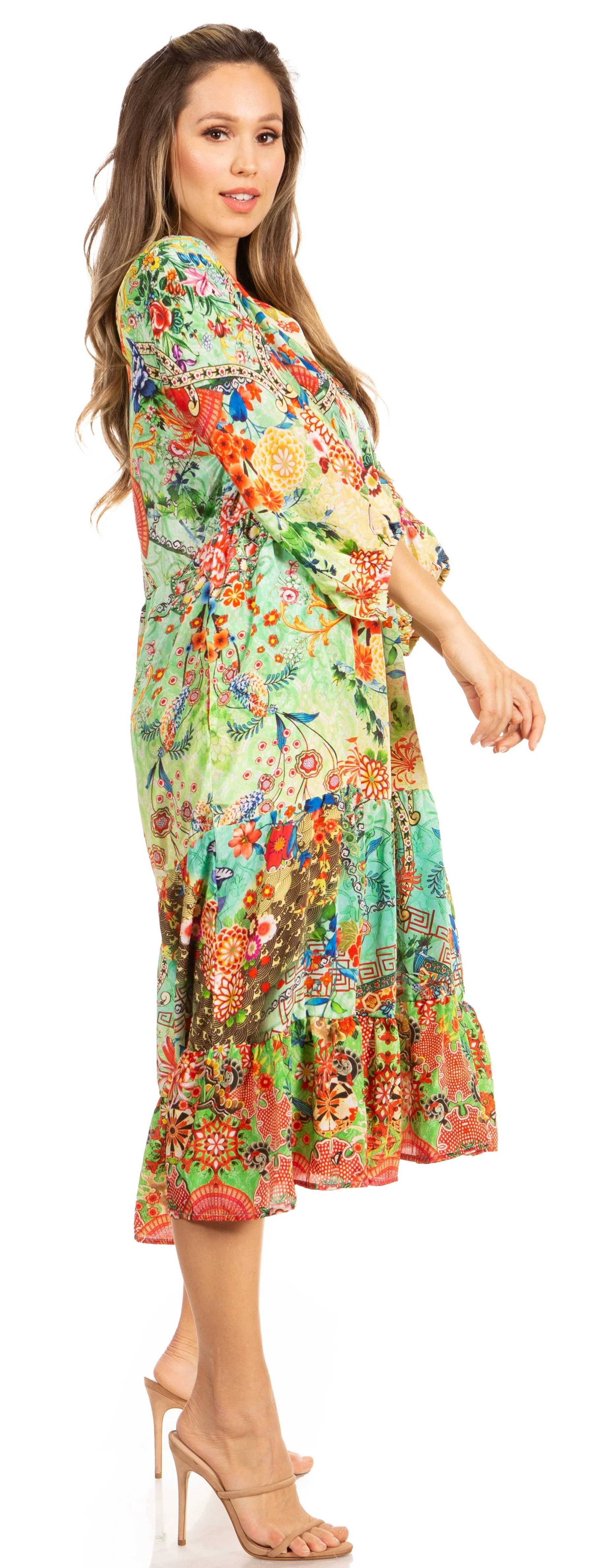 Sakkas Sole Women's Boho Floral Print V-Neck Midi Dress with Long Sleeves - Image 8