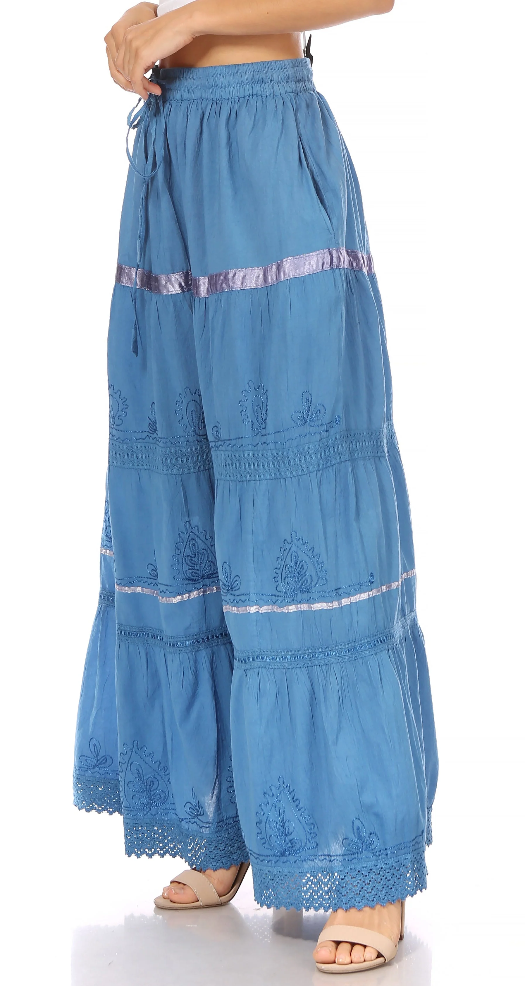 Sakkas Solid Embroidered Gypsy / Bohemian Full / Maxi / Long Cotton Skirt - Image 13