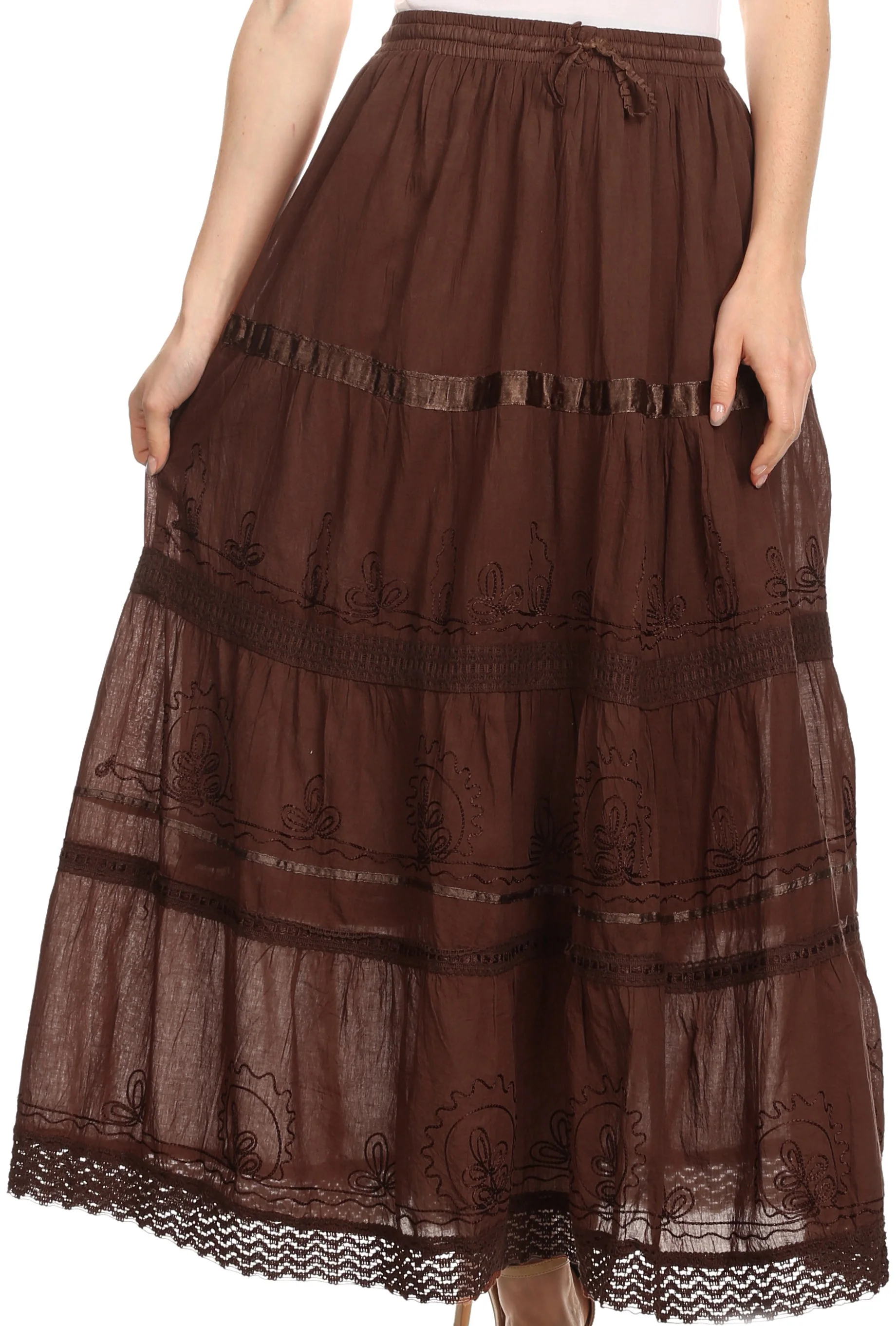 Sakkas Solid Embroidered Gypsy / Bohemian Full / Maxi / Long Cotton Skirt - Image 16