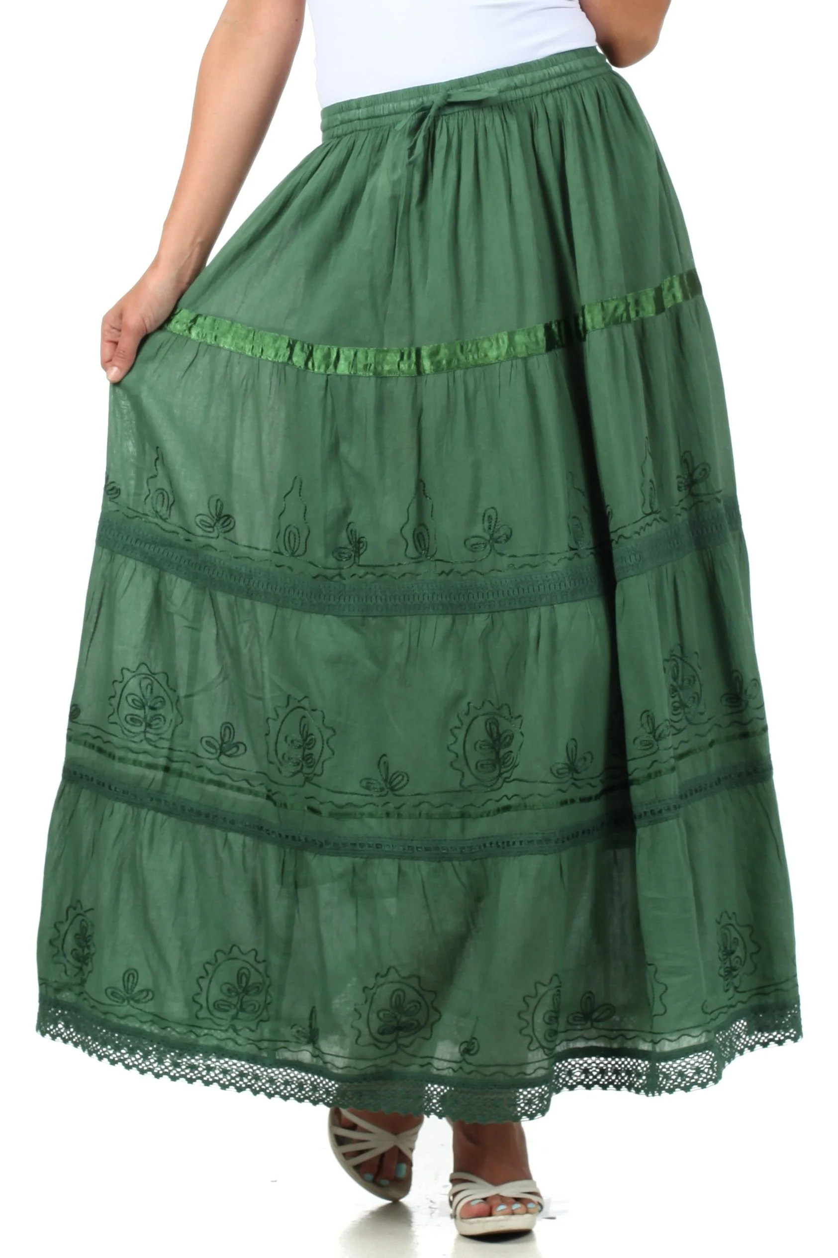 Sakkas Solid Embroidered Gypsy / Bohemian Full / Maxi / Long Cotton Skirt - Image 22