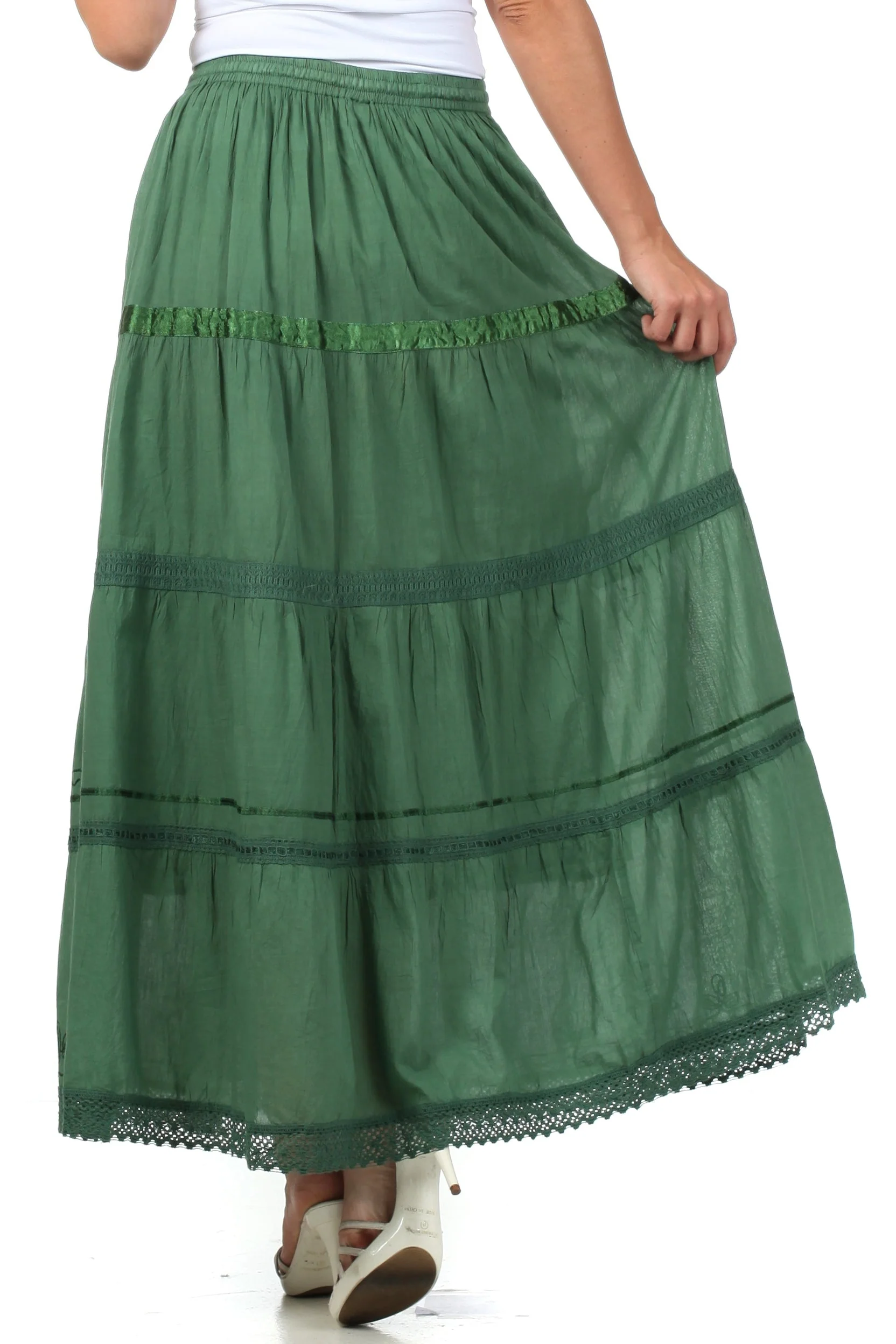 Sakkas Solid Embroidered Gypsy / Bohemian Full / Maxi / Long Cotton Skirt - Image 23