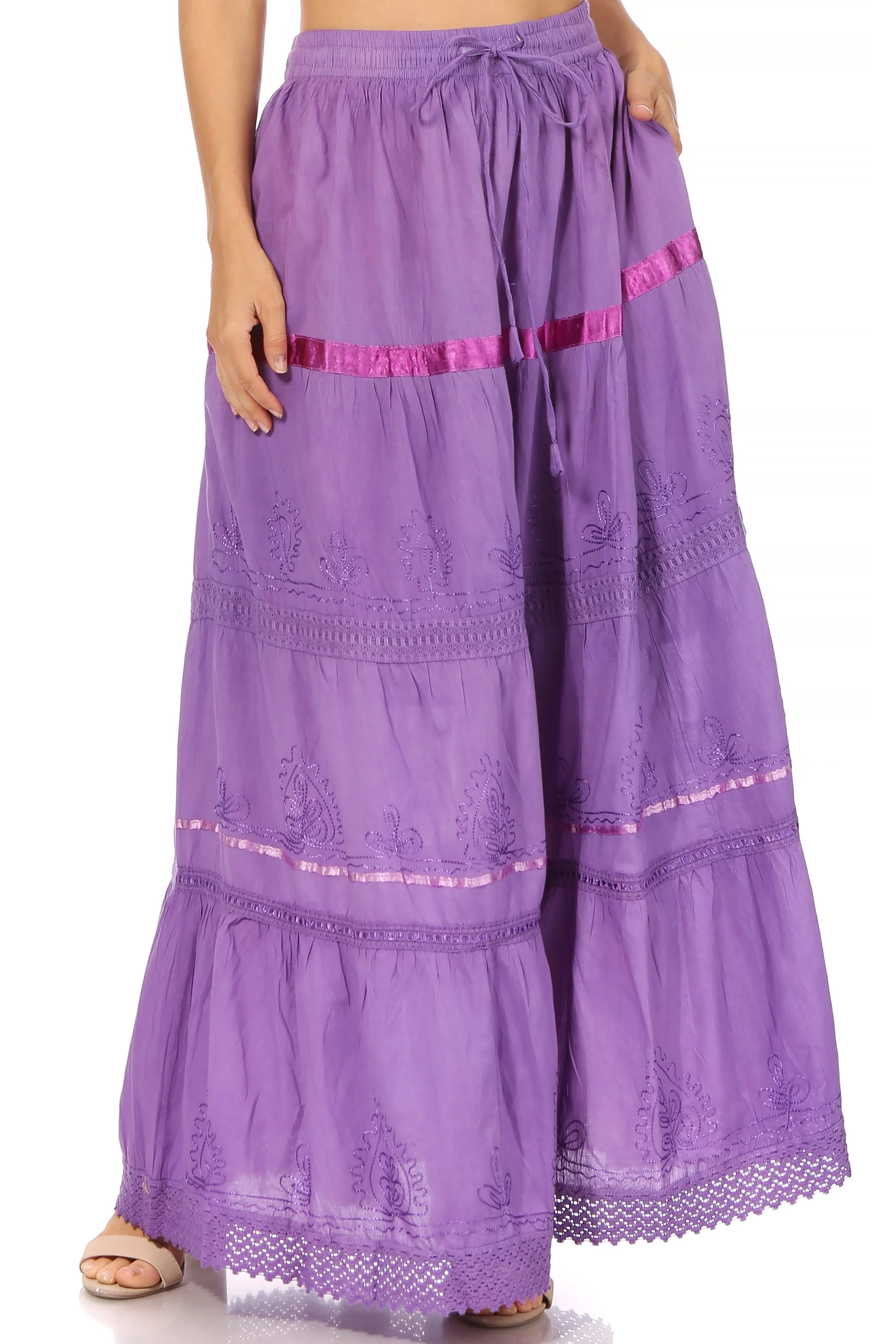 Sakkas Solid Embroidered Gypsy / Bohemian Full / Maxi / Long Cotton Skirt - Image 44
