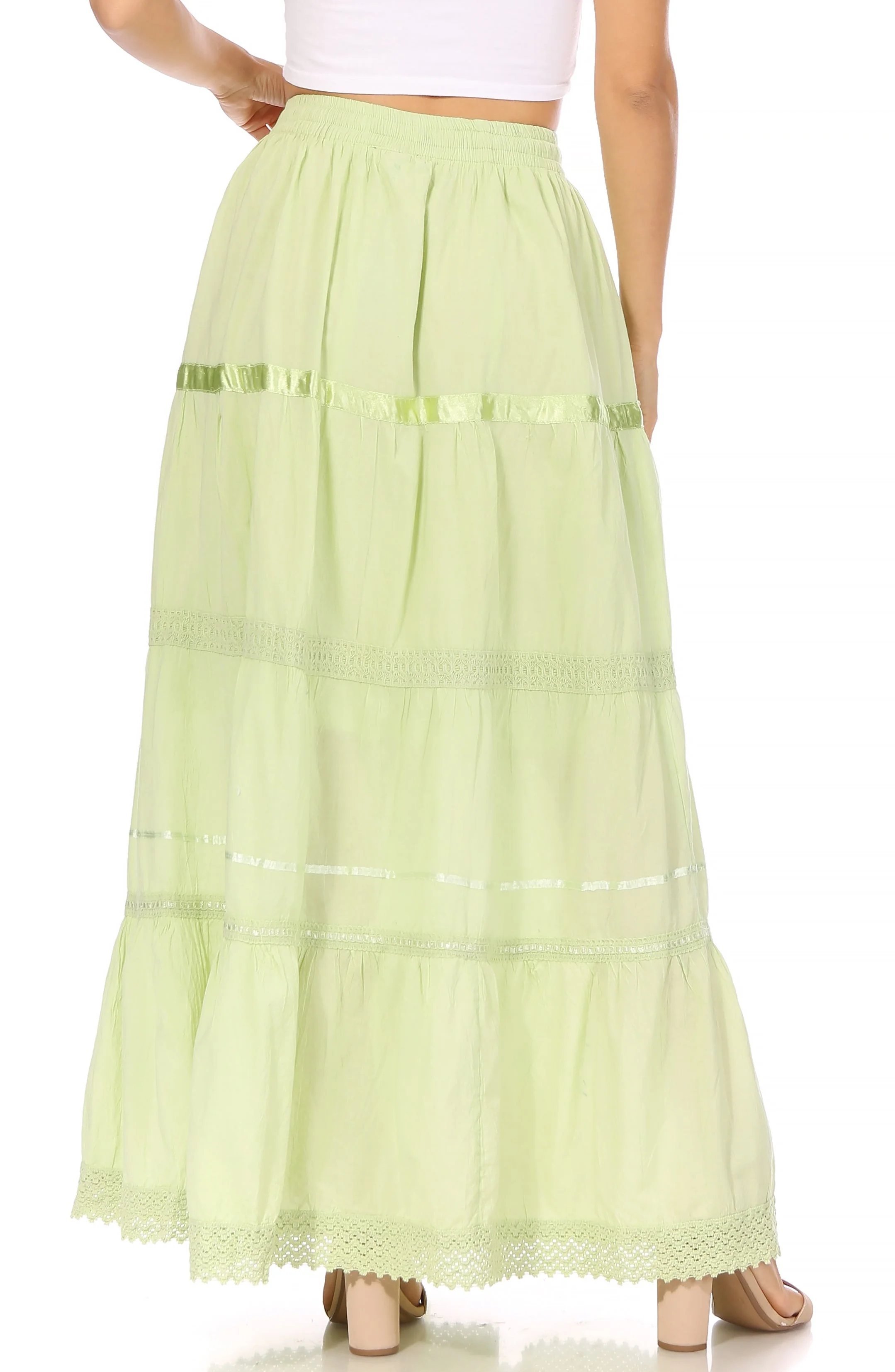 Sakkas Solid Embroidered Gypsy / Bohemian Full / Maxi / Long Cotton Skirt - Image 50