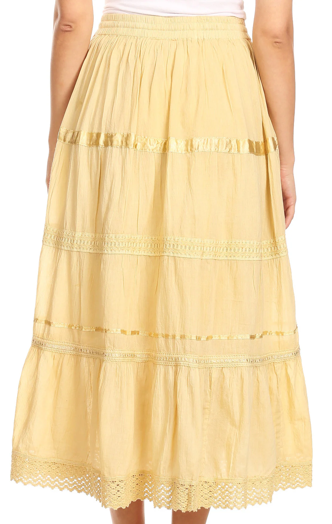 Sakkas Solid Embroidered Gypsy / Bohemian Mid Length Cotton Skirt - Image 51