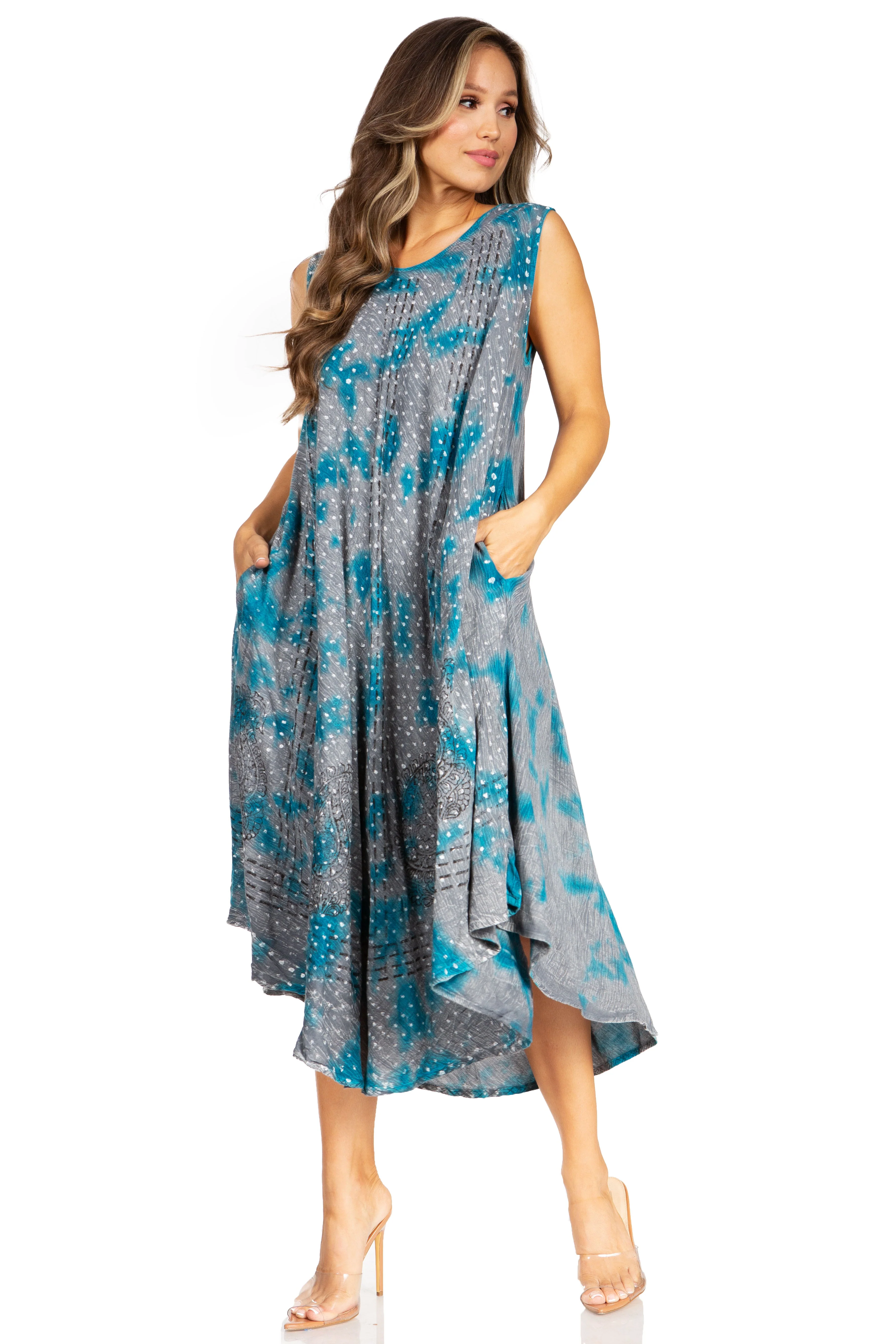 Sakkas Starlight Fourth Women's Tie Dye Caftan Tank Dress/Cover Up  Beach Kaftan - Image 90