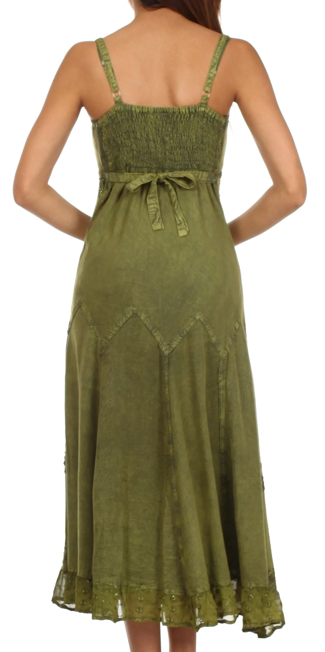 Sakkas Stonewashed Rayon Embroidered Adjustable Spaghetti Straps Long Dress - Image 2