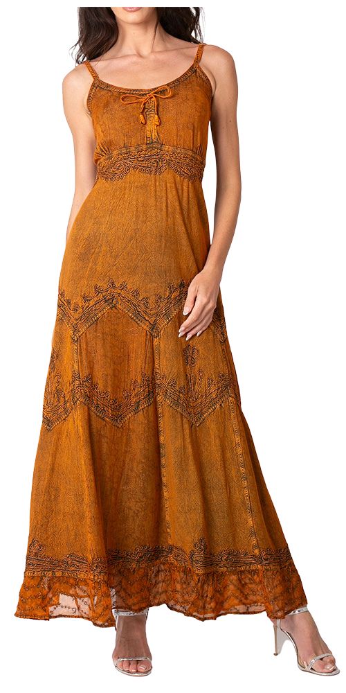 Sakkas Stonewashed Rayon Embroidered Adjustable Spaghetti Straps Long Dress - Image 31
