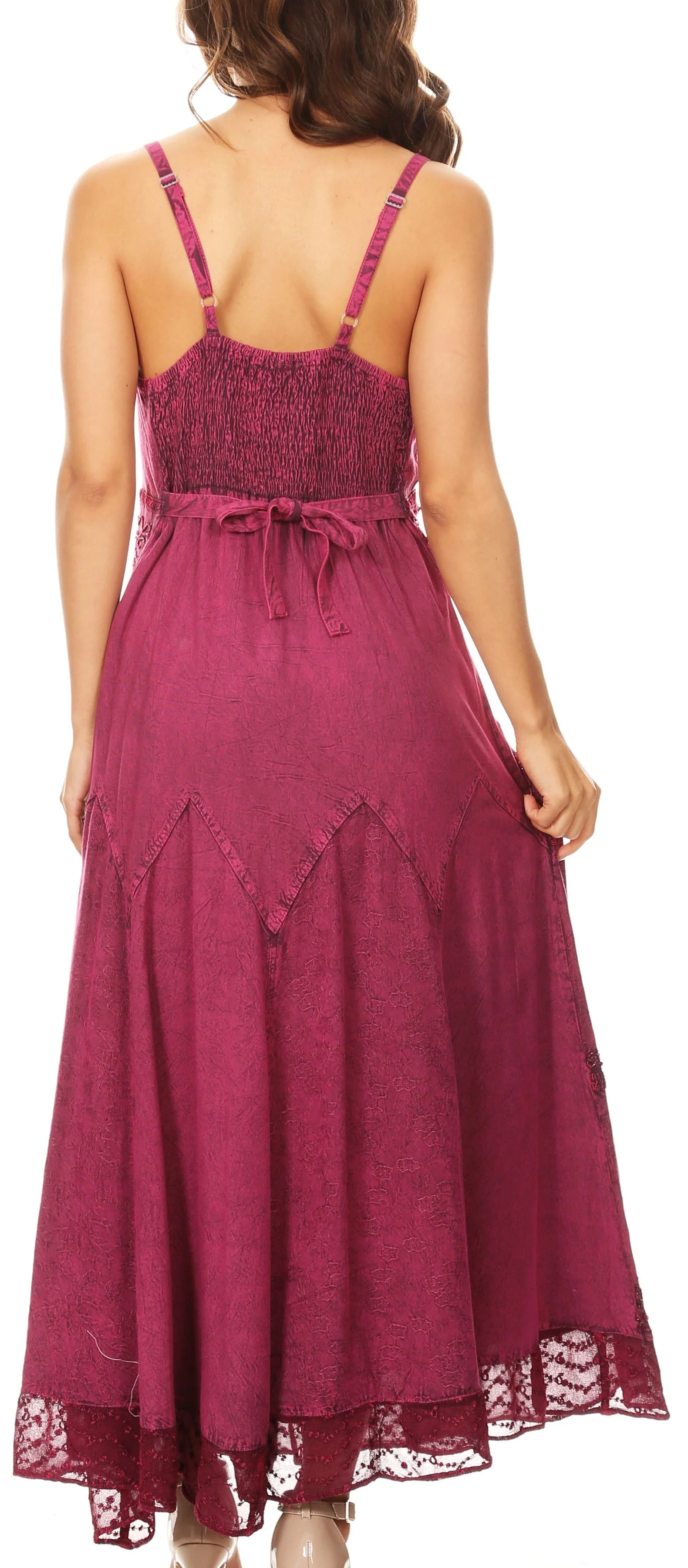 Sakkas Stonewashed Rayon Embroidered Adjustable Spaghetti Straps Long Dress - Image 62