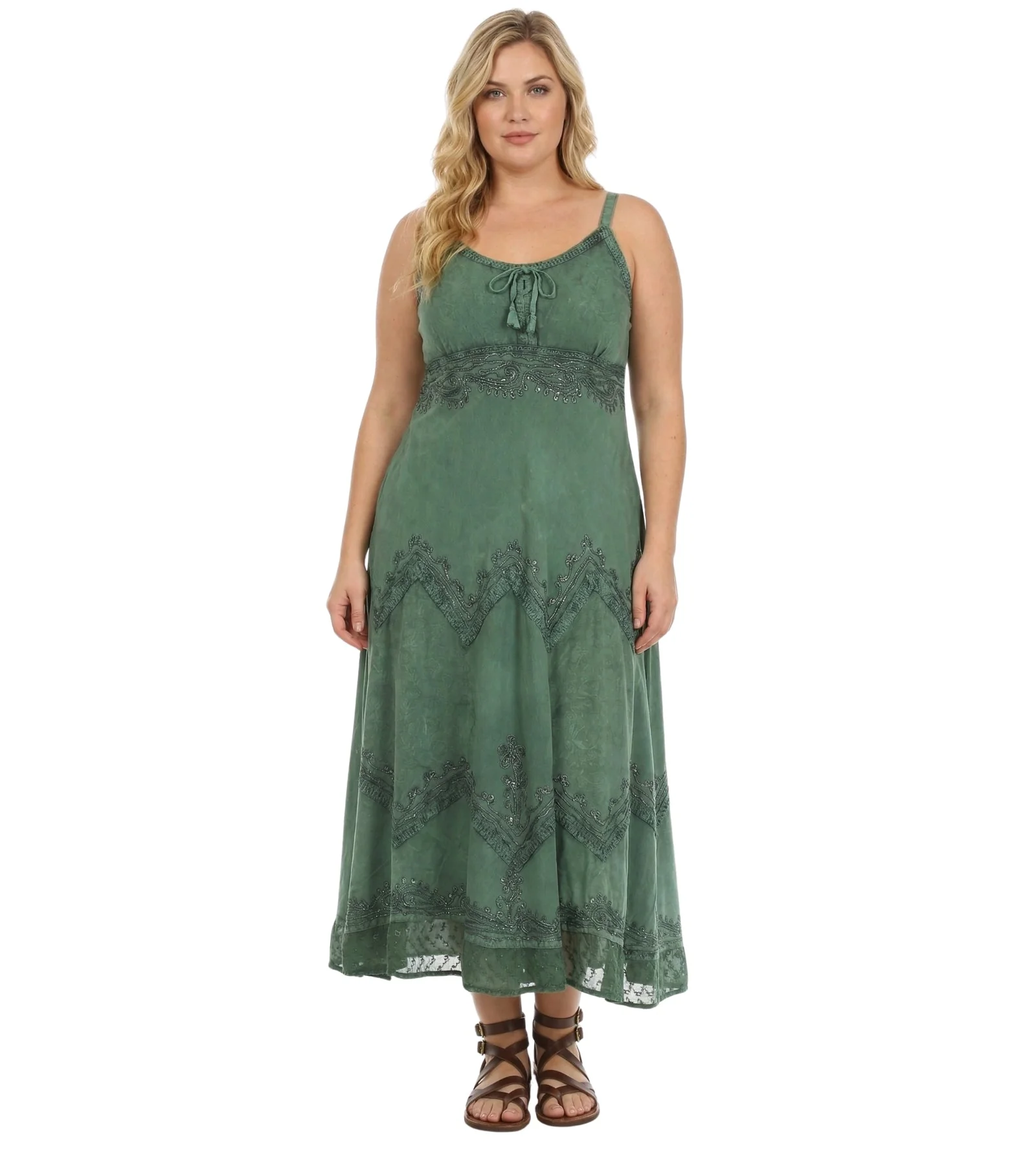 Sakkas Stonewashed Rayon Embroidered Adjustable Spaghetti Straps Long Dress - Image 75