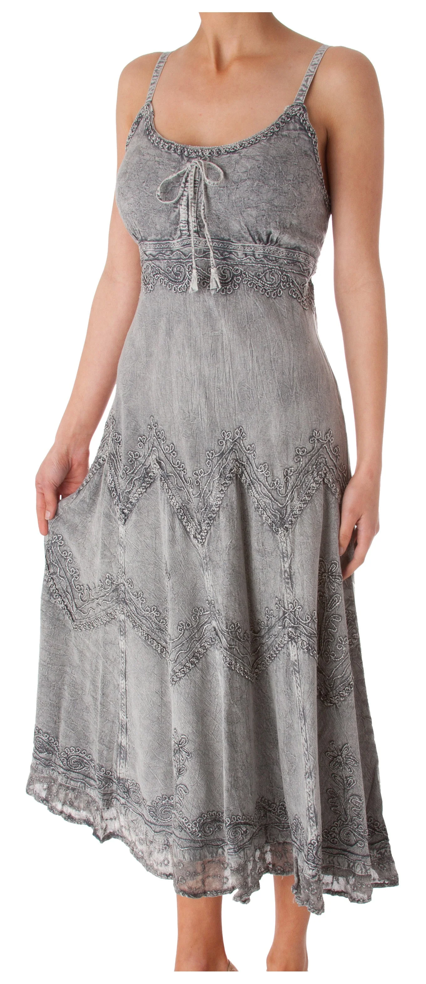 Sakkas Stonewashed Rayon Embroidered Adjustable Spaghetti Straps Long Dress - Image 85