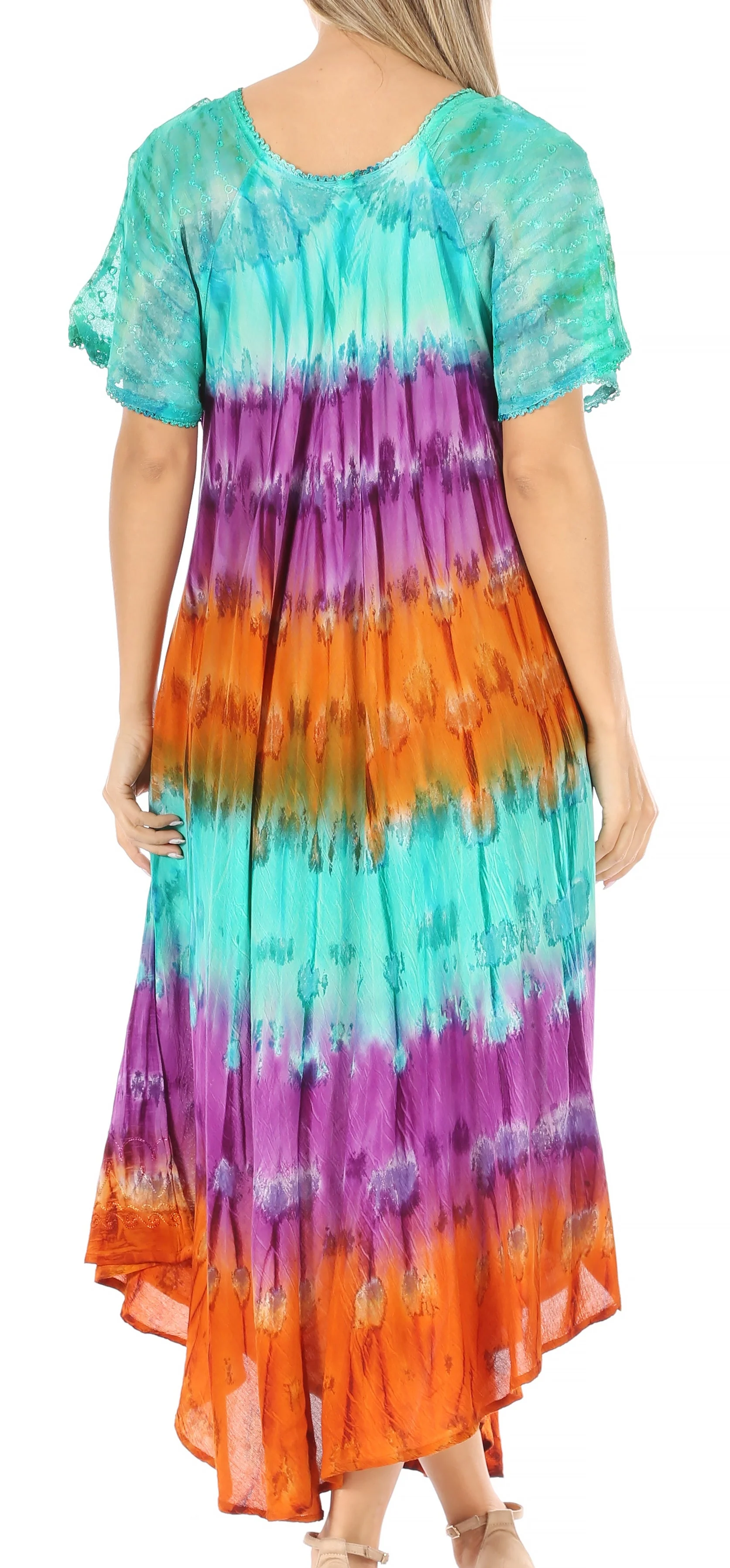 Sakkas Sula Long Laced Tie-Dye Wide Neck Embroidered Boho Sundress Cover Up - Image 22