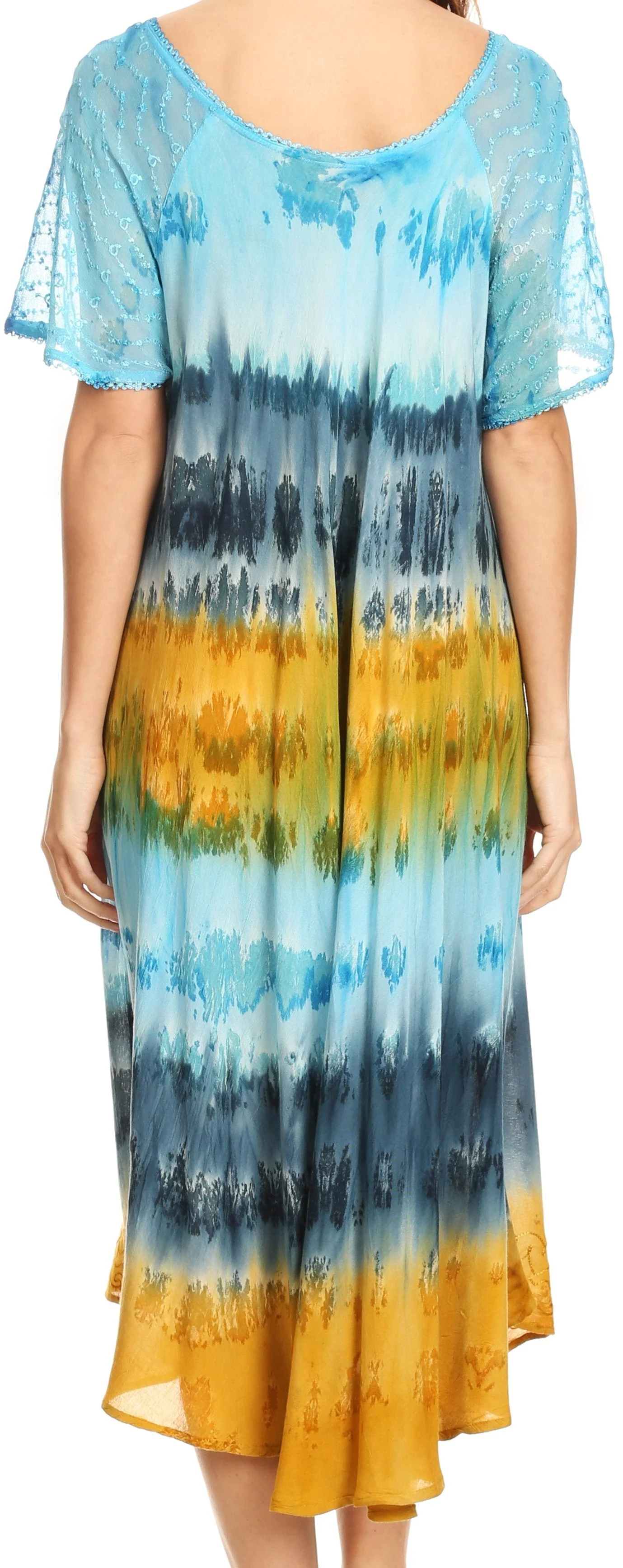 Sakkas Sula Long Laced Tie-Dye Wide Neck Embroidered Boho Sundress Cover Up - Image 27