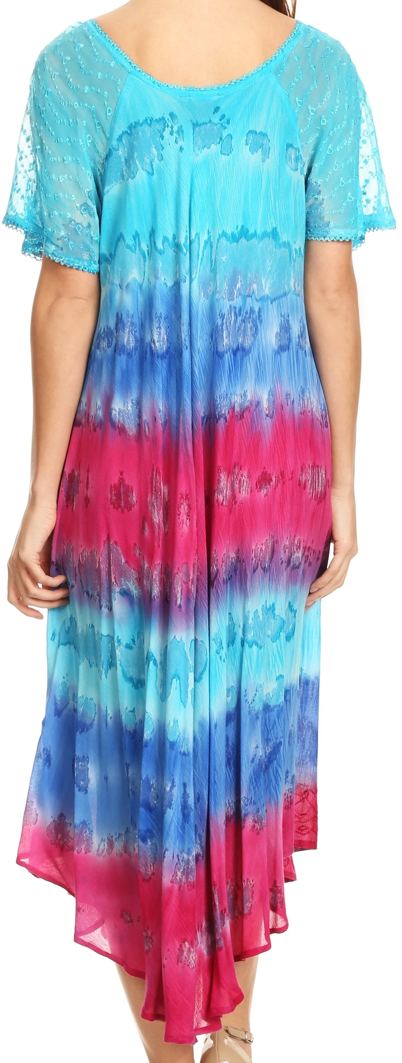 Sakkas Sula Long Laced Tie-Dye Wide Neck Embroidered Boho Sundress Cover Up - Image 32
