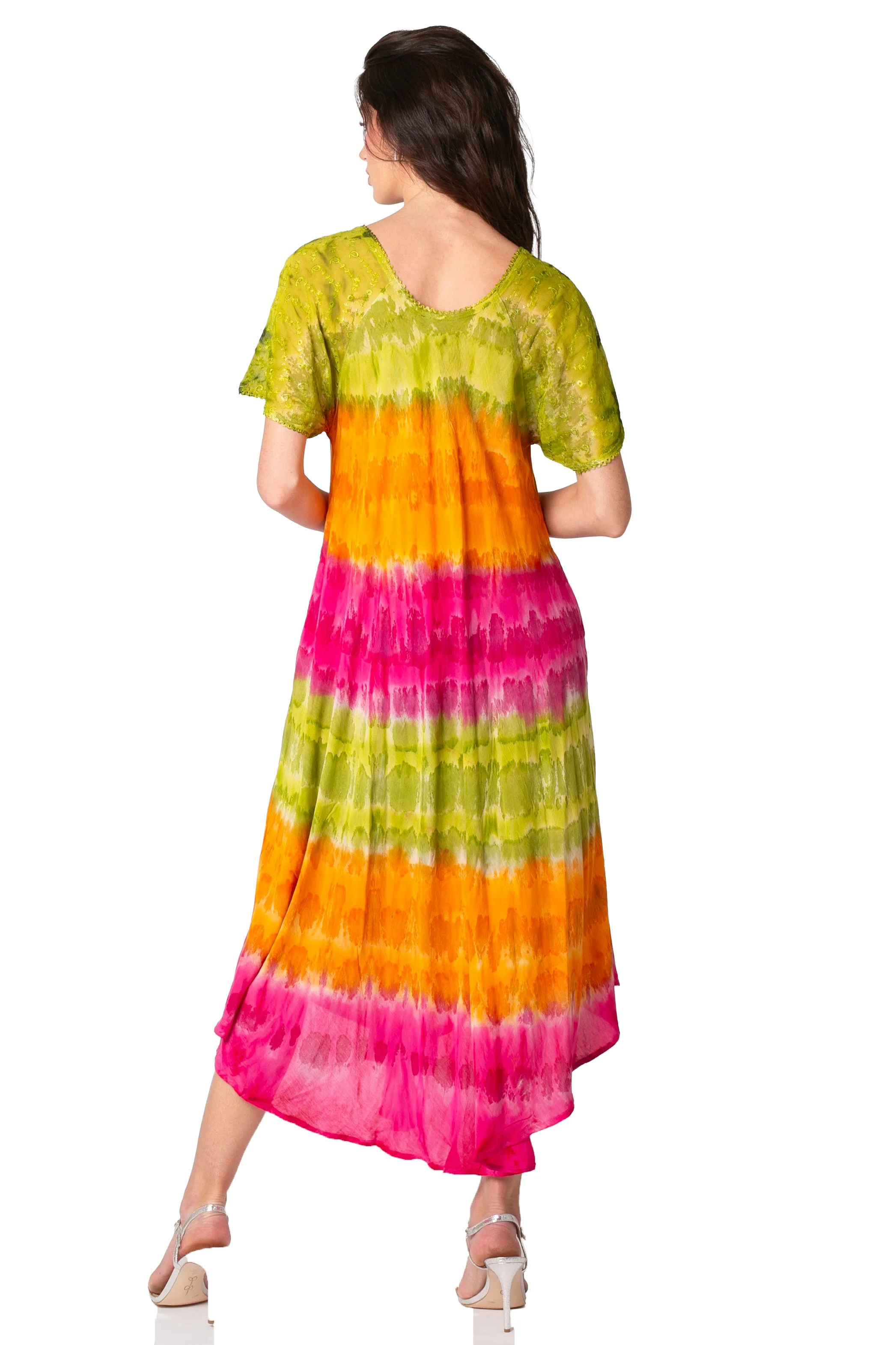 Sakkas Sula Long Laced Tie-Dye Wide Neck Embroidered Boho Sundress Cover Up - Image 42
