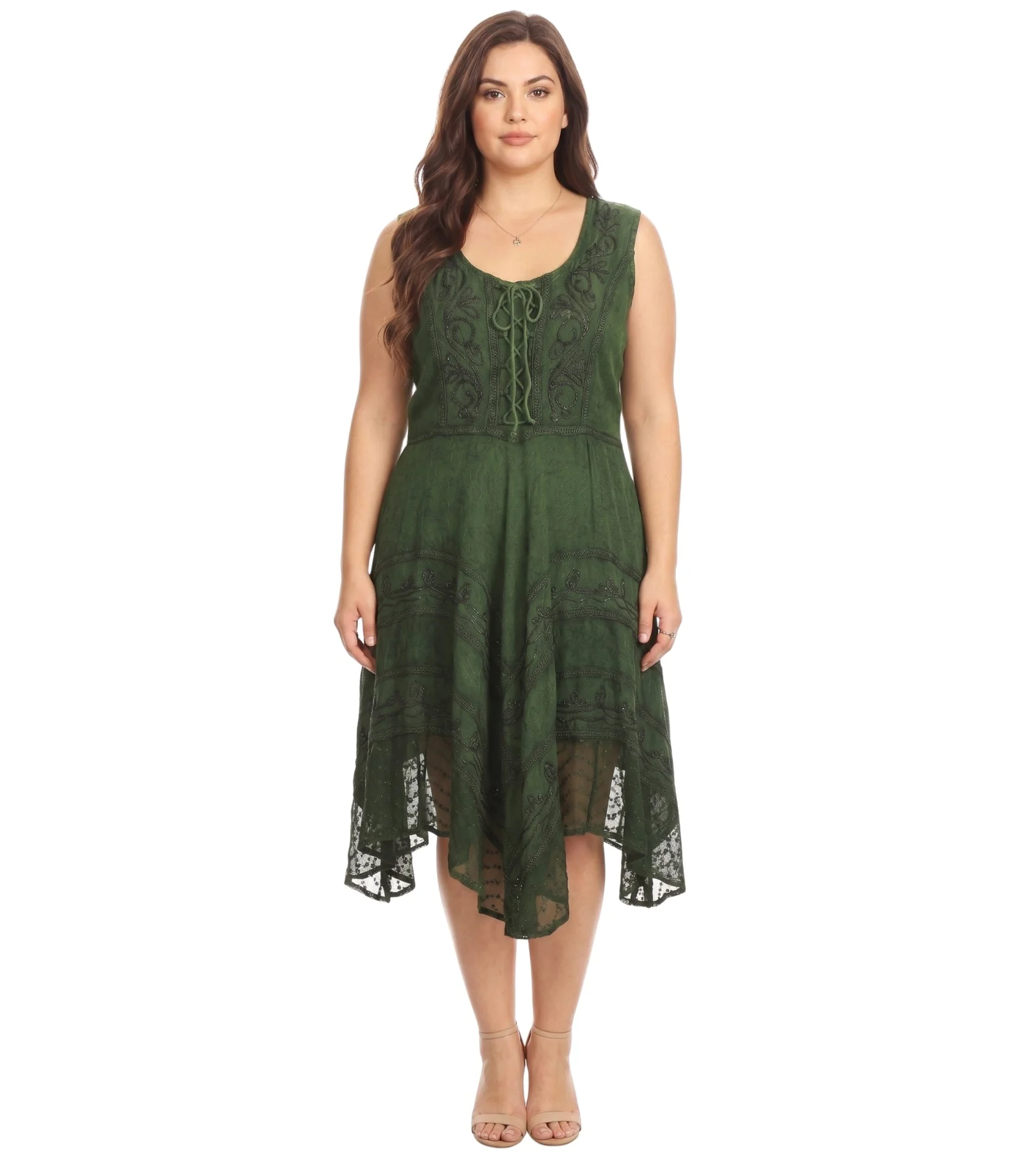 Sakkas Sundara Stonewashed Rayon Embroidered Mid Length Dress - Image 27