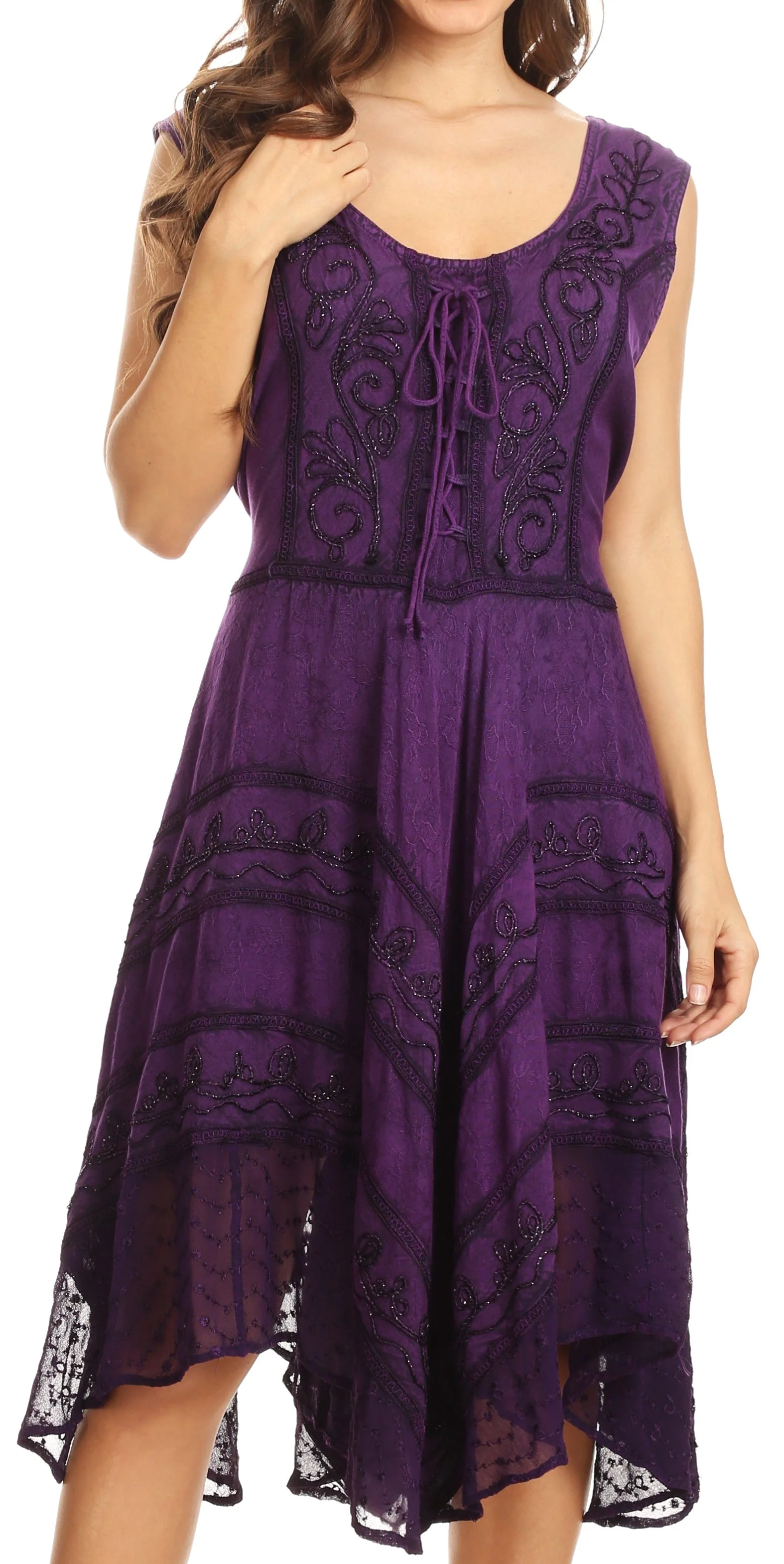 Sakkas Sundara Stonewashed Rayon Embroidered Mid Length Dress - Image 55