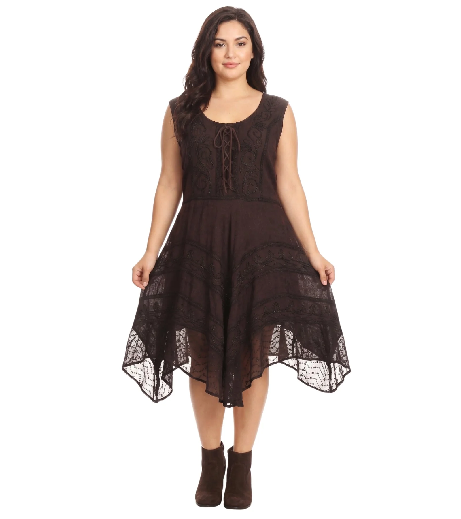 Sakkas Sundara Stonewashed Rayon Embroidered Mid Length Dress - Image 9