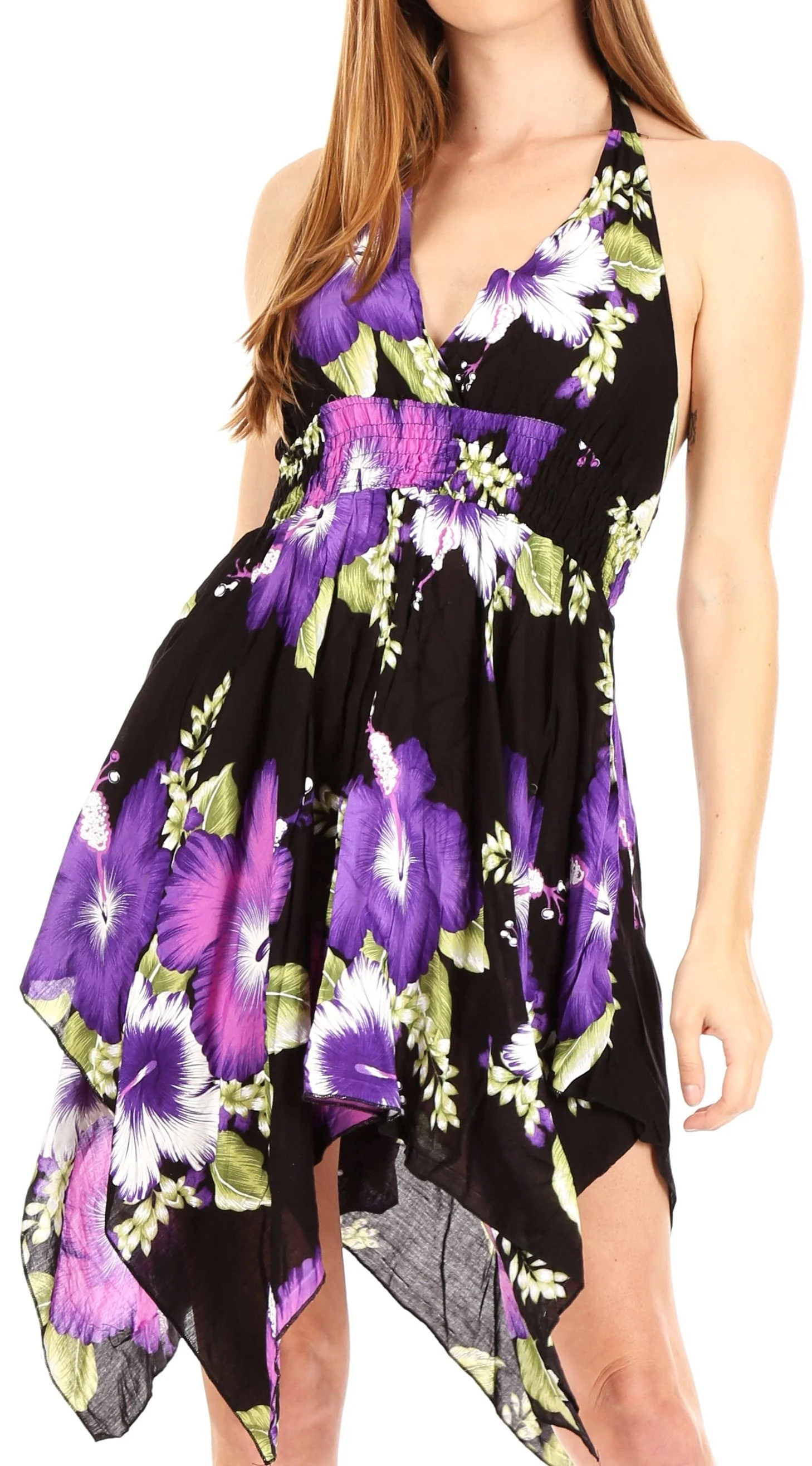Sakkas Svana Women's V-neck Spaghetti Strap Floral Print Summer Casual Short Dress - Image 11
