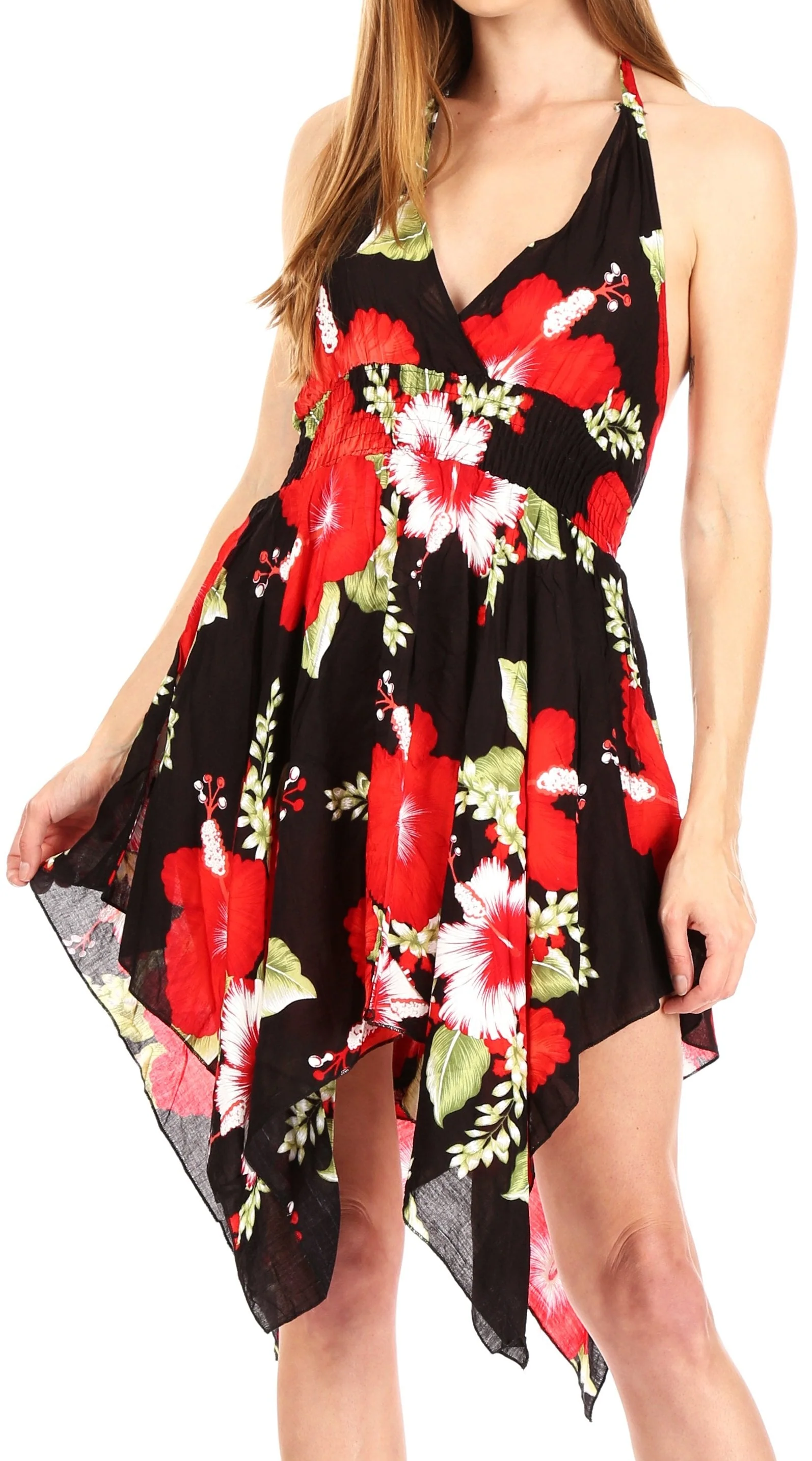 Sakkas Svana Women's V-neck Spaghetti Strap Floral Print Summer Casual Short Dress - Image 16