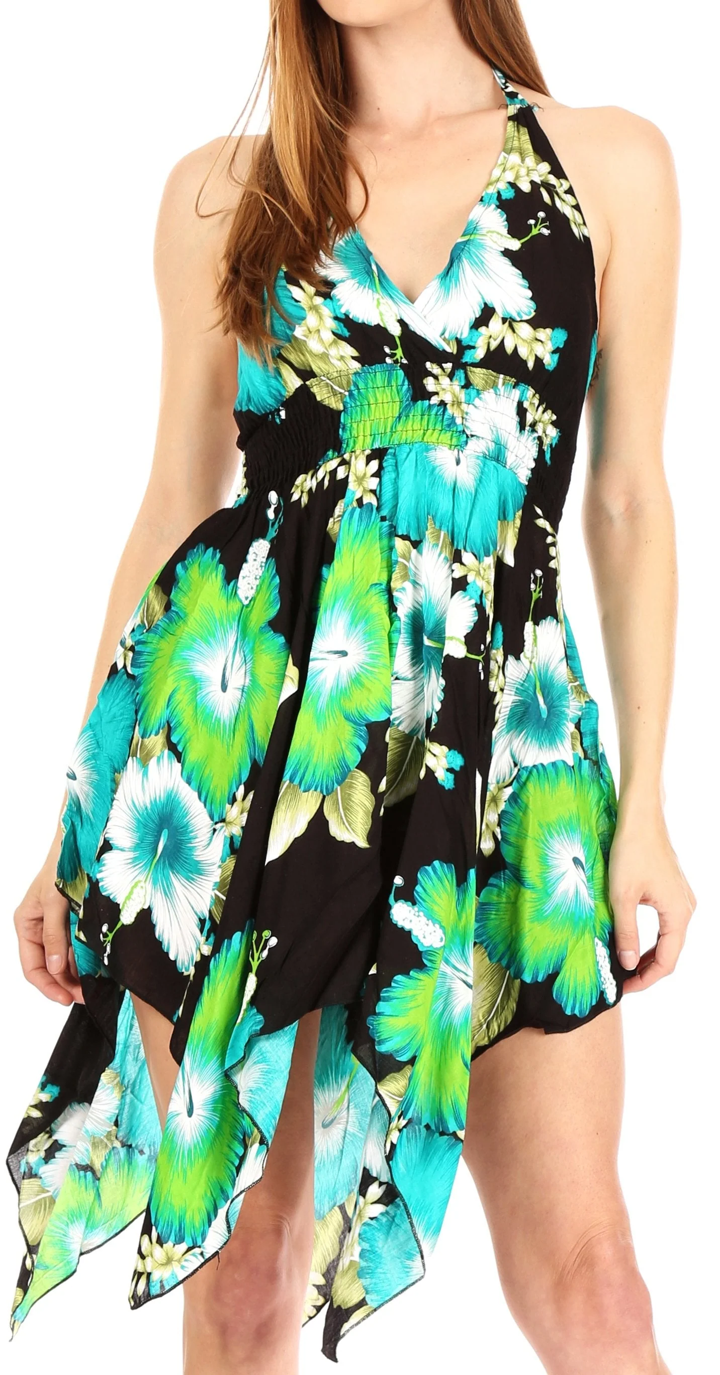 Sakkas Svana Women's V-neck Spaghetti Strap Floral Print Summer Casual Short Dress - Image 21