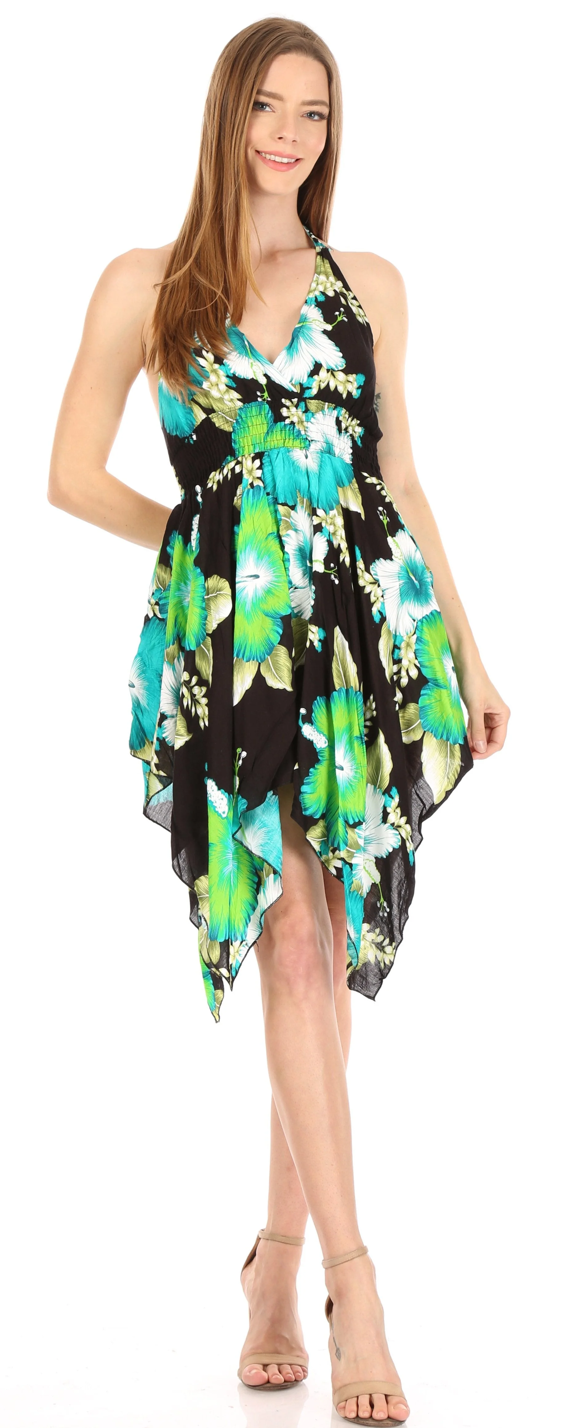 Sakkas Svana Women's V-neck Spaghetti Strap Floral Print Summer Casual Short Dress - Image 25