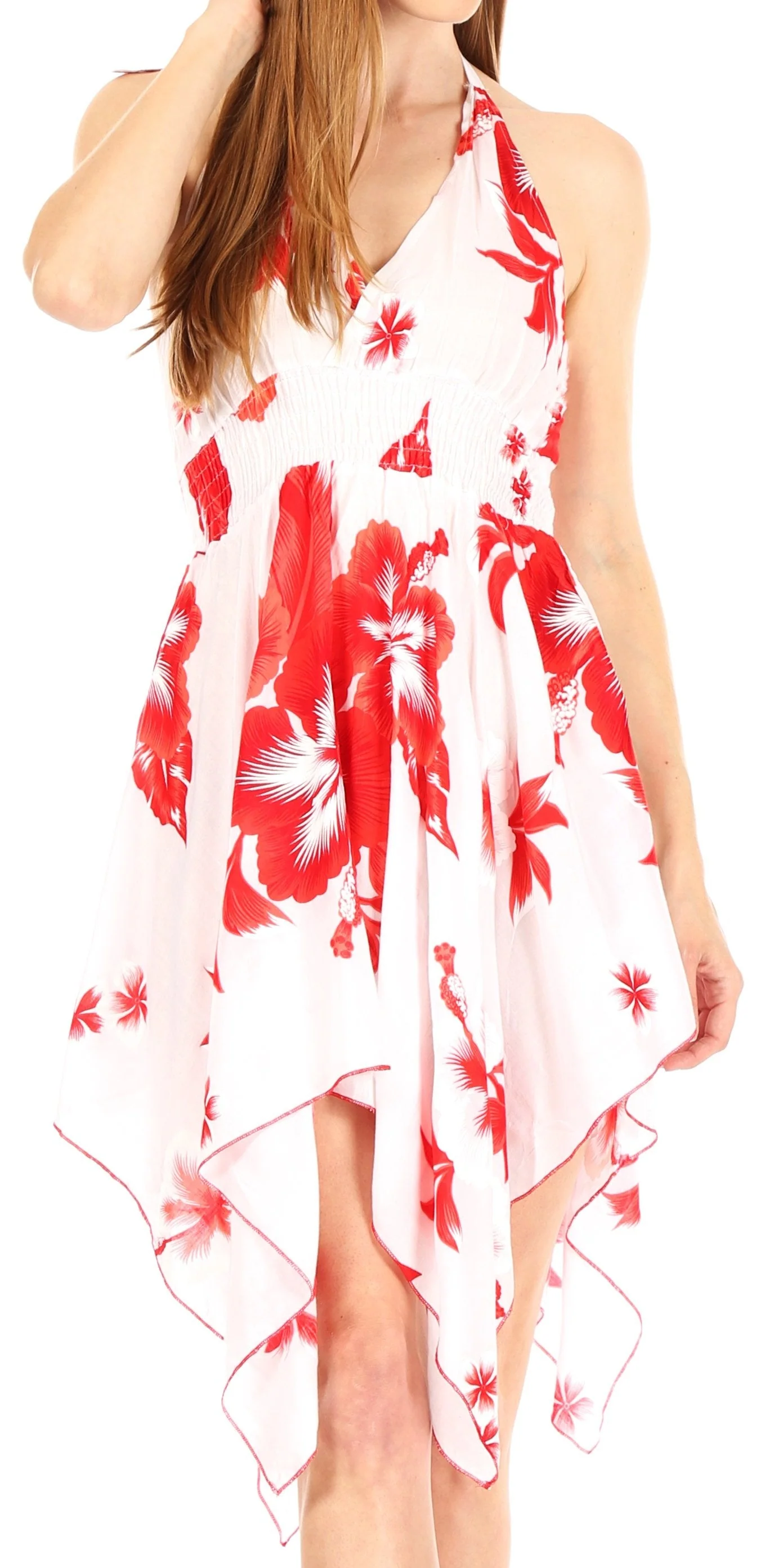 Sakkas Svana Women's V-neck Spaghetti Strap Floral Print Summer Casual Short Dress - Image 41