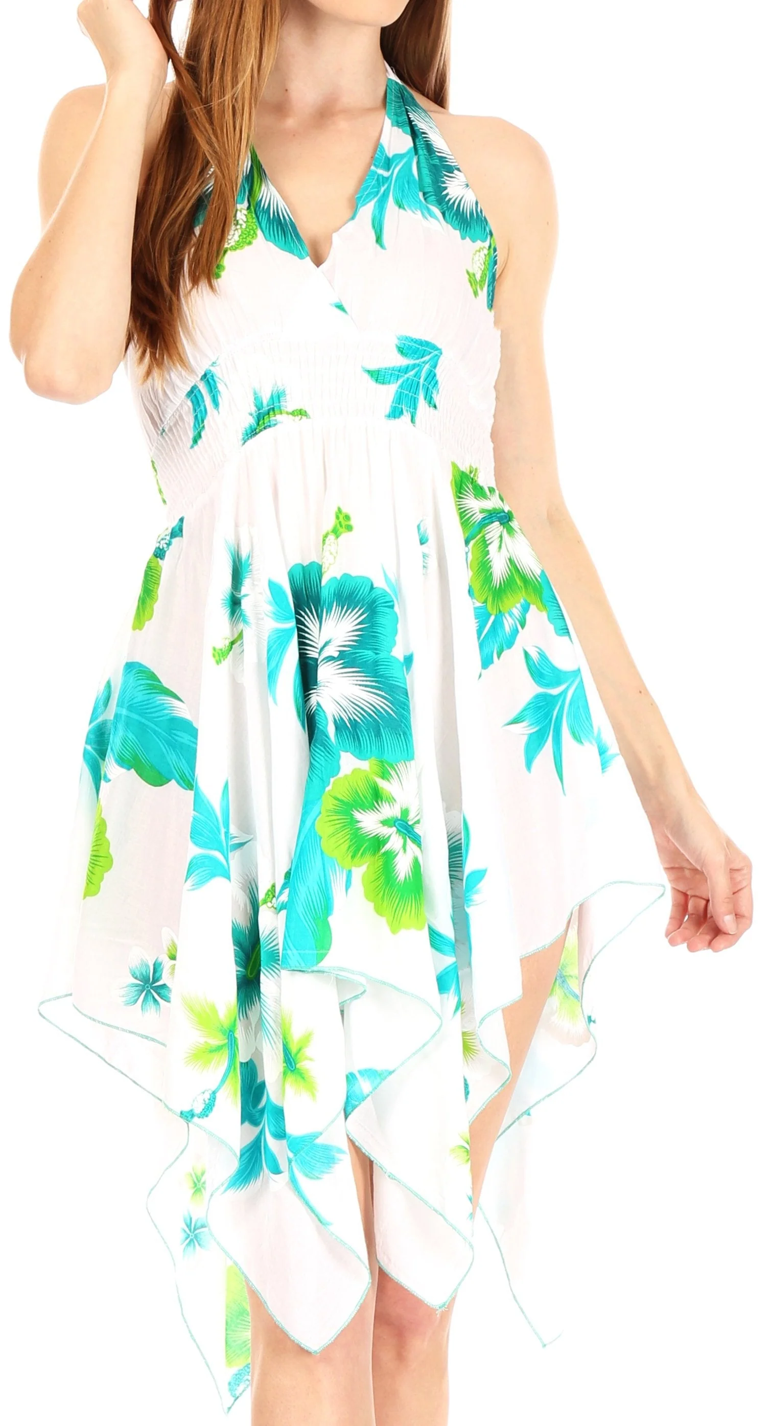 Sakkas Svana Women's V-neck Spaghetti Strap Floral Print Summer Casual Short Dress - Image 46