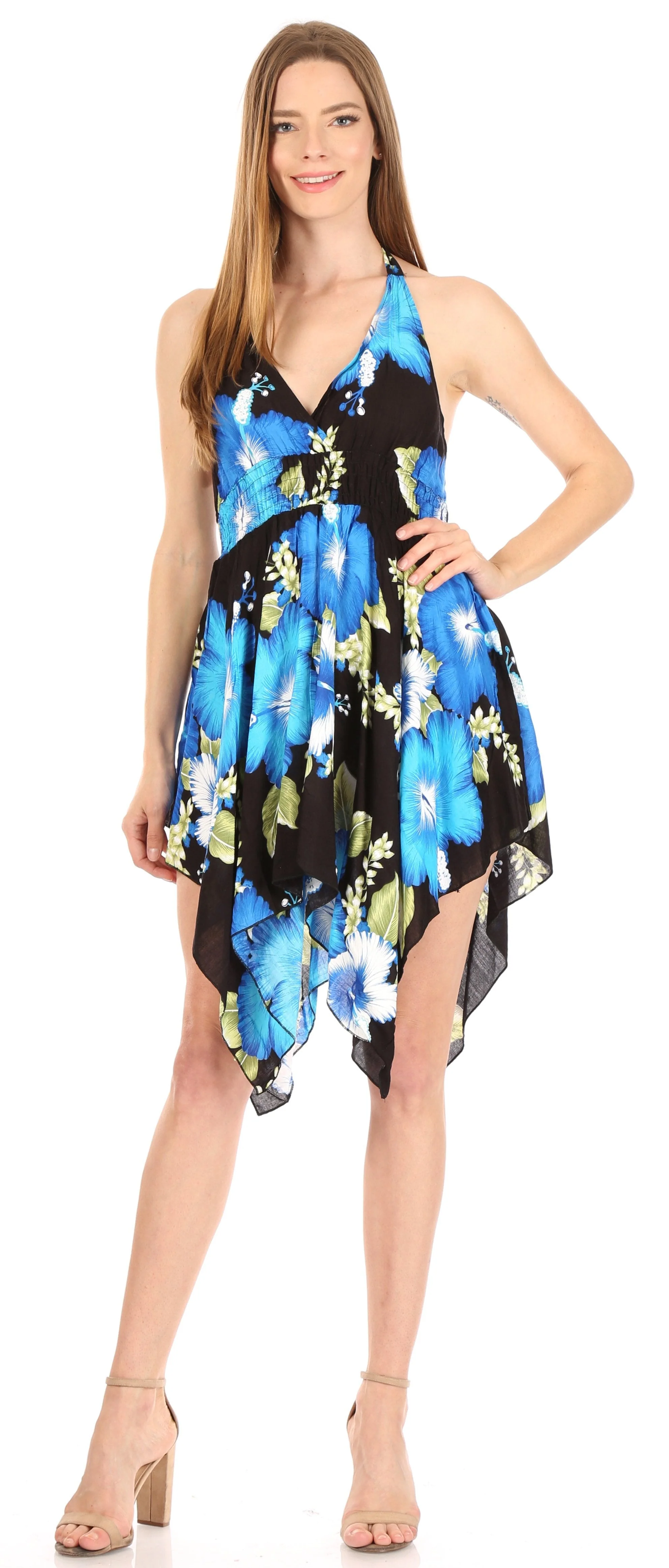 Sakkas Svana Women's V-neck Spaghetti Strap Floral Print Summer Casual Short Dress - Image 5