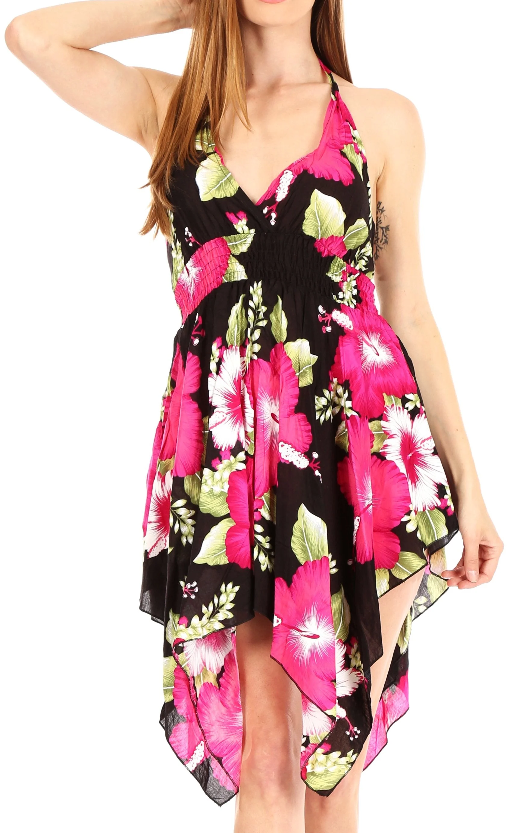 Sakkas Svana Women's V-neck Spaghetti Strap Floral Print Summer Casual Short Dress - Image 6