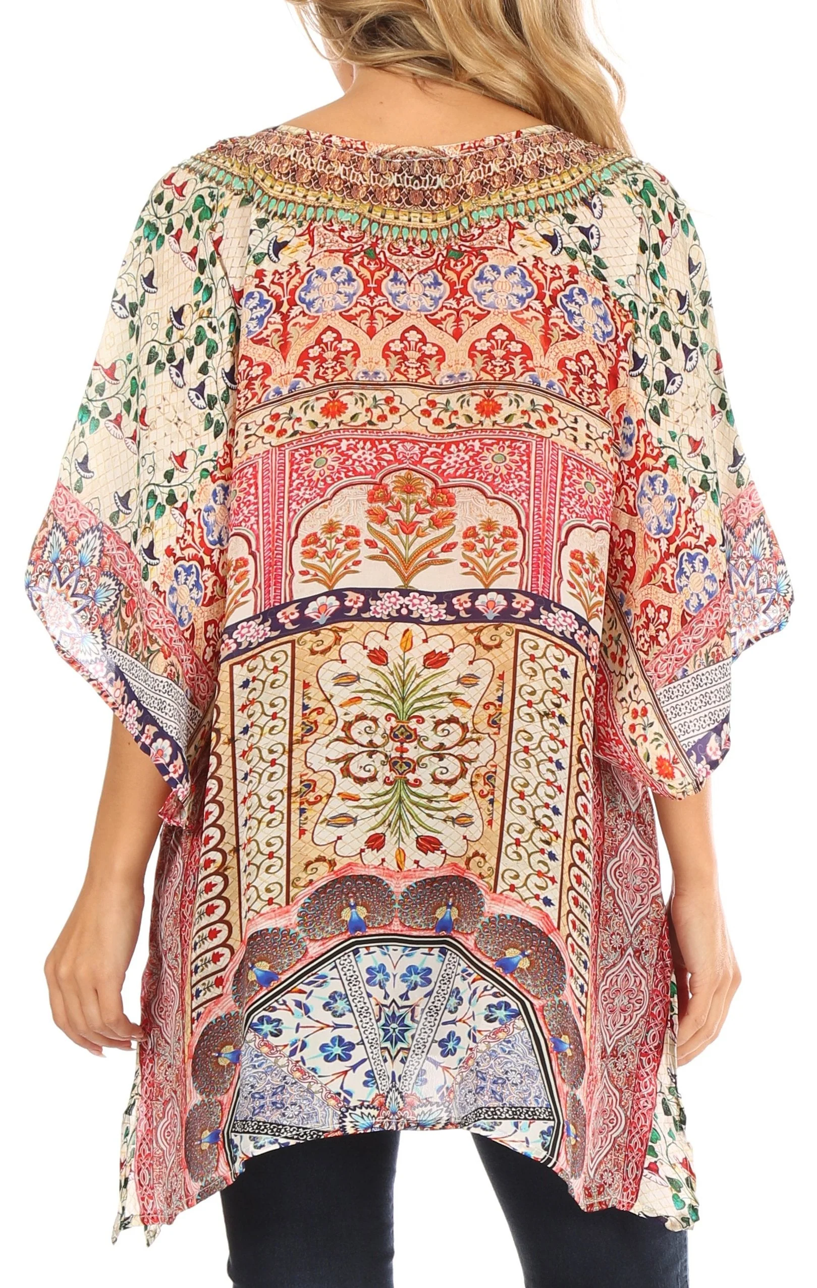 Sakkas Tanya Women's Short Sleeve Floral Print Loose Blouse Tunic V-neck Silky - Image 7