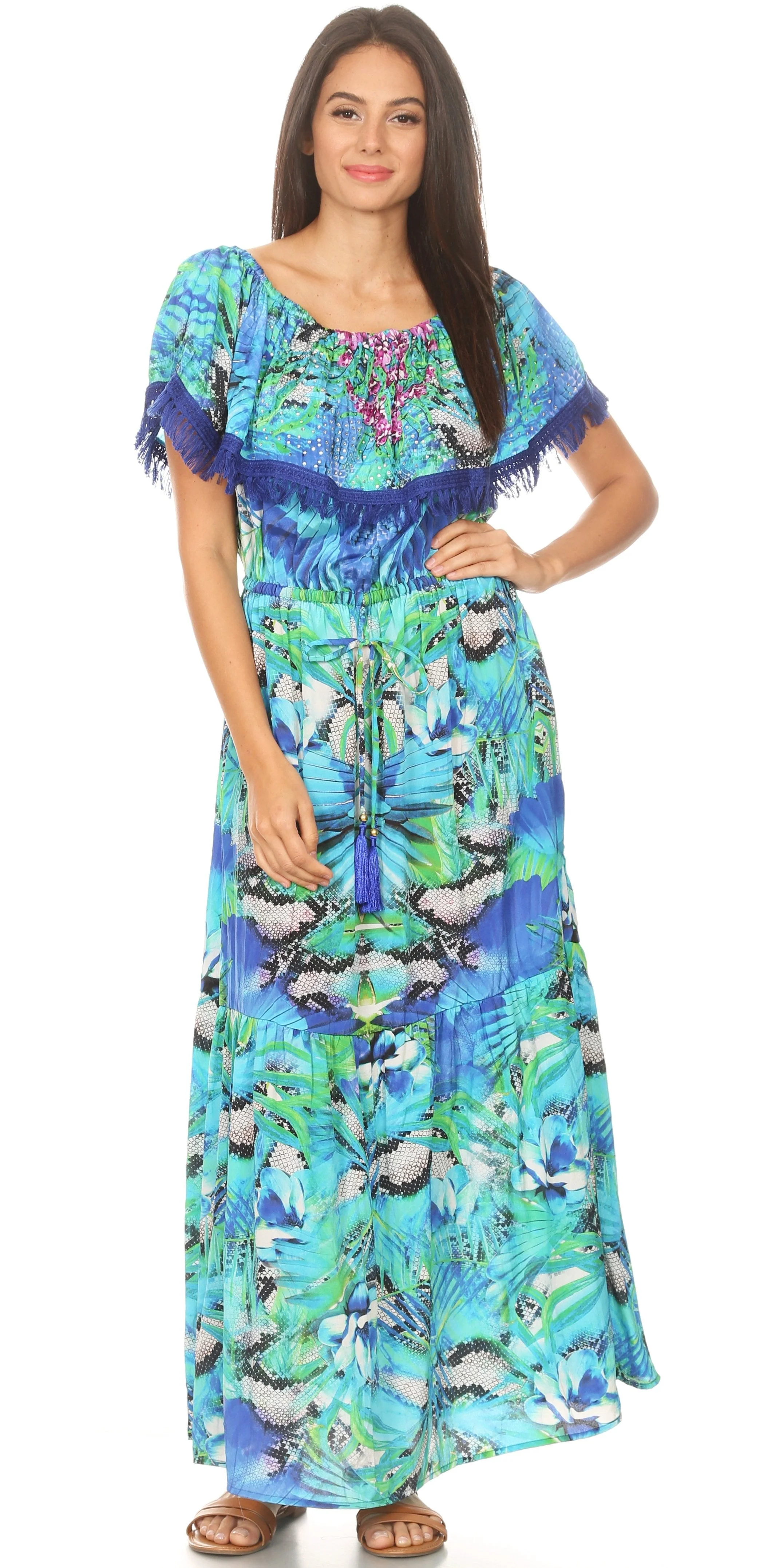 Sakkas Tara Women's Long Maxi Boho Off Shoulder Summer Casual Dress Floral Print - Image 10