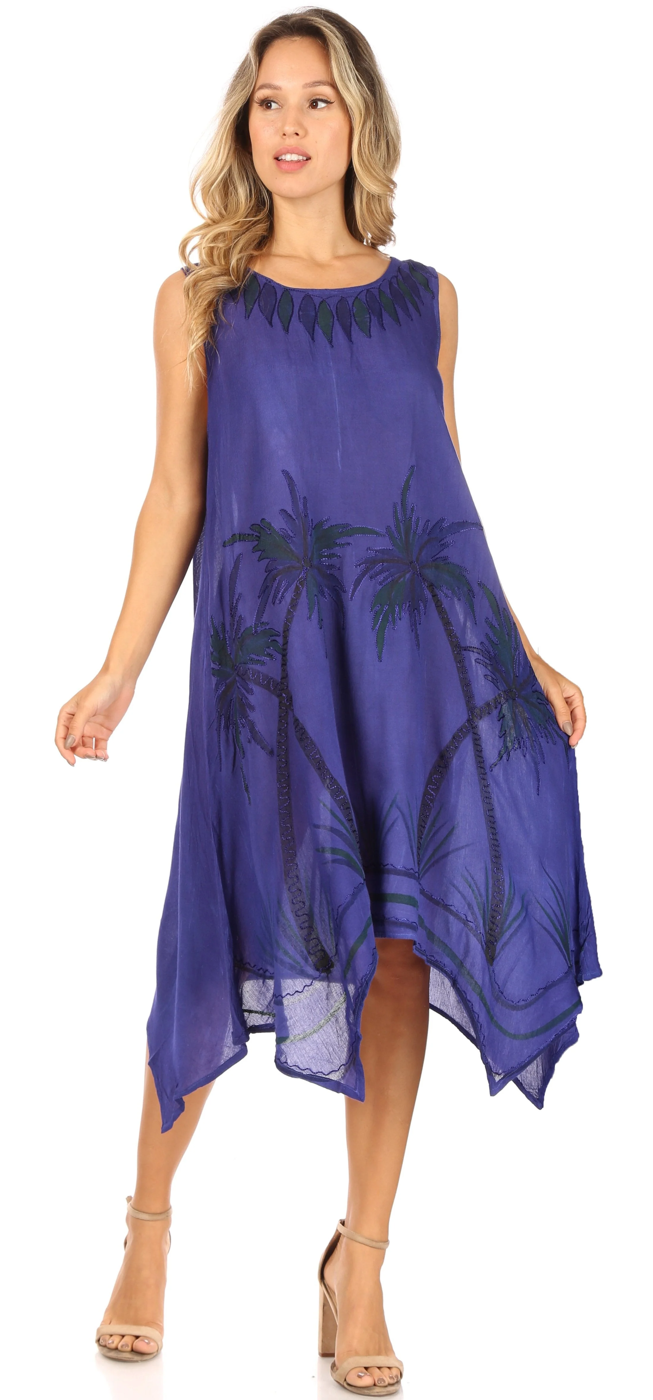Sakkas Tinna Women's Casual Sleeveless Tank Flare Midi Boho Print Dress Cover-up - Image 15