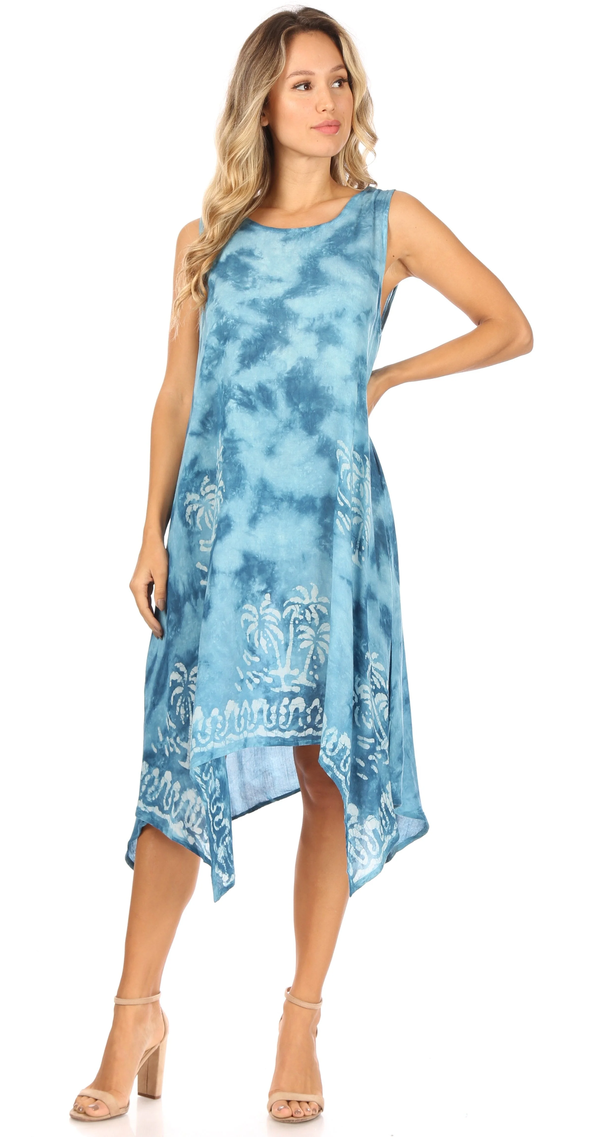 Sakkas Tinna Women's Casual Sleeveless Tank Flare Midi Boho Print Dress Cover-up - Image 50