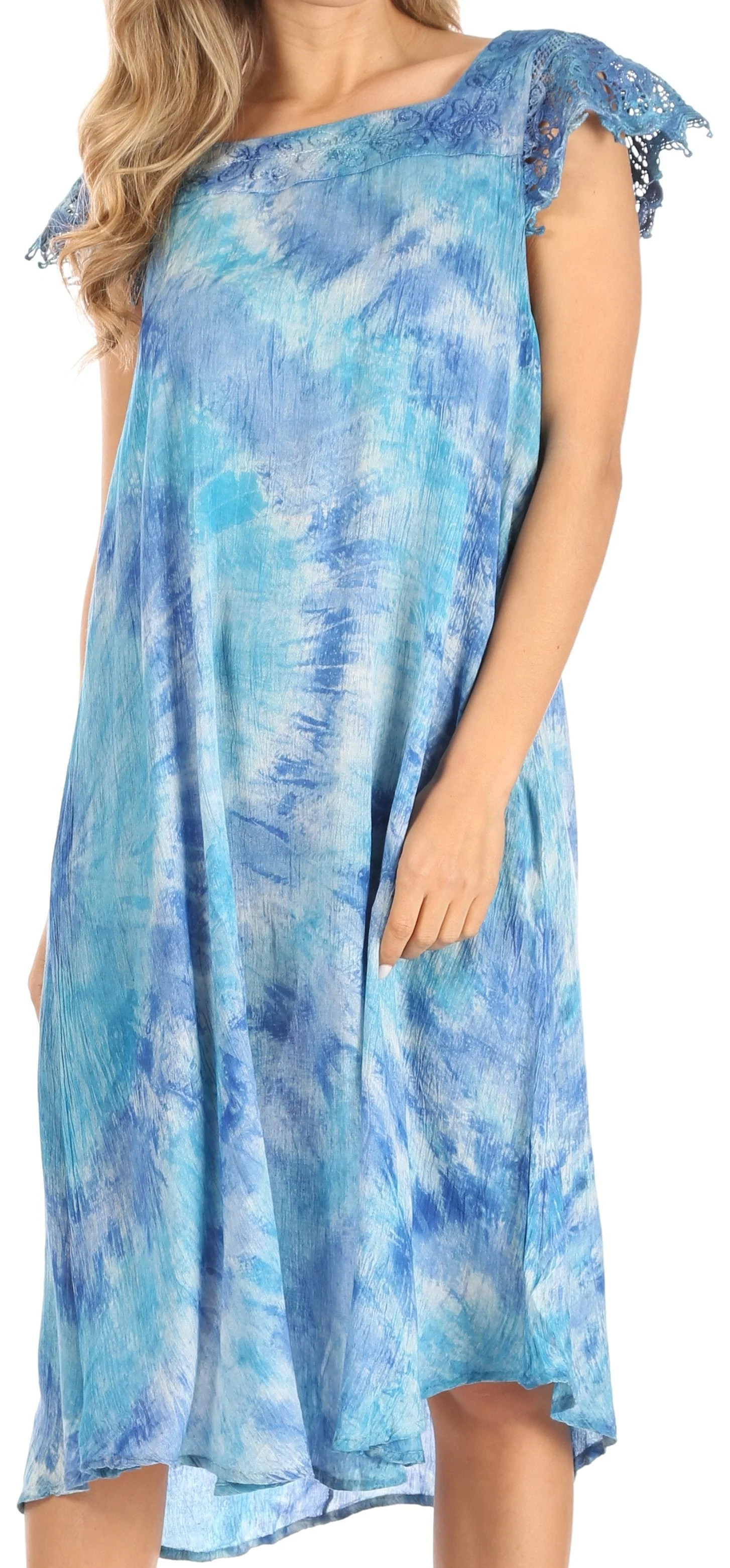 Sakkas Trila Women's Casual Summer Lace Boho Short Sleeve Midi Loose Dress Flowy - Image 11
