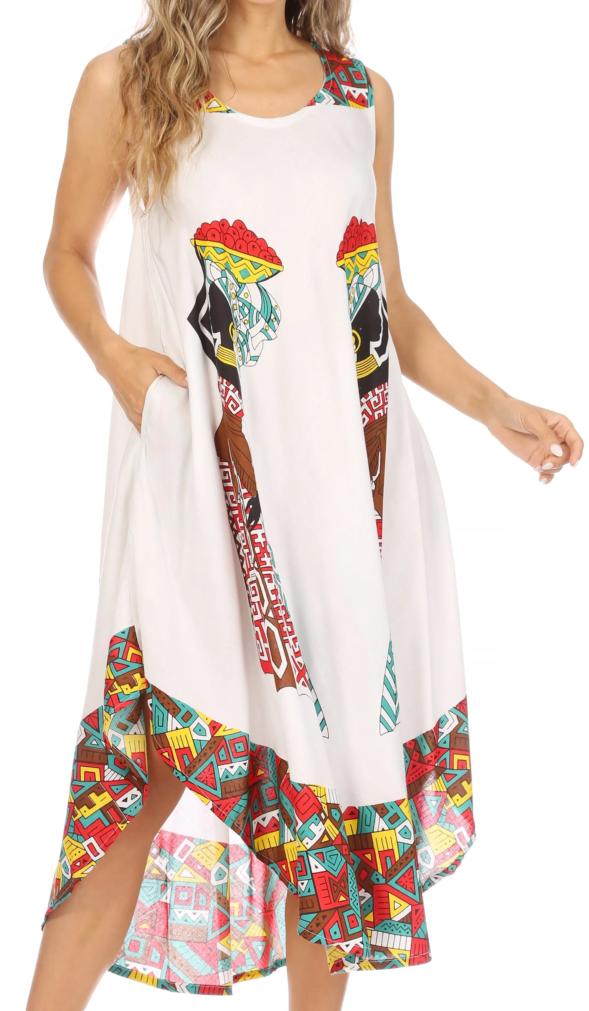 Sakkas Urbi Women's Casual African Print Beach Sleeveless Cover-up Caftan Dress - Image 16