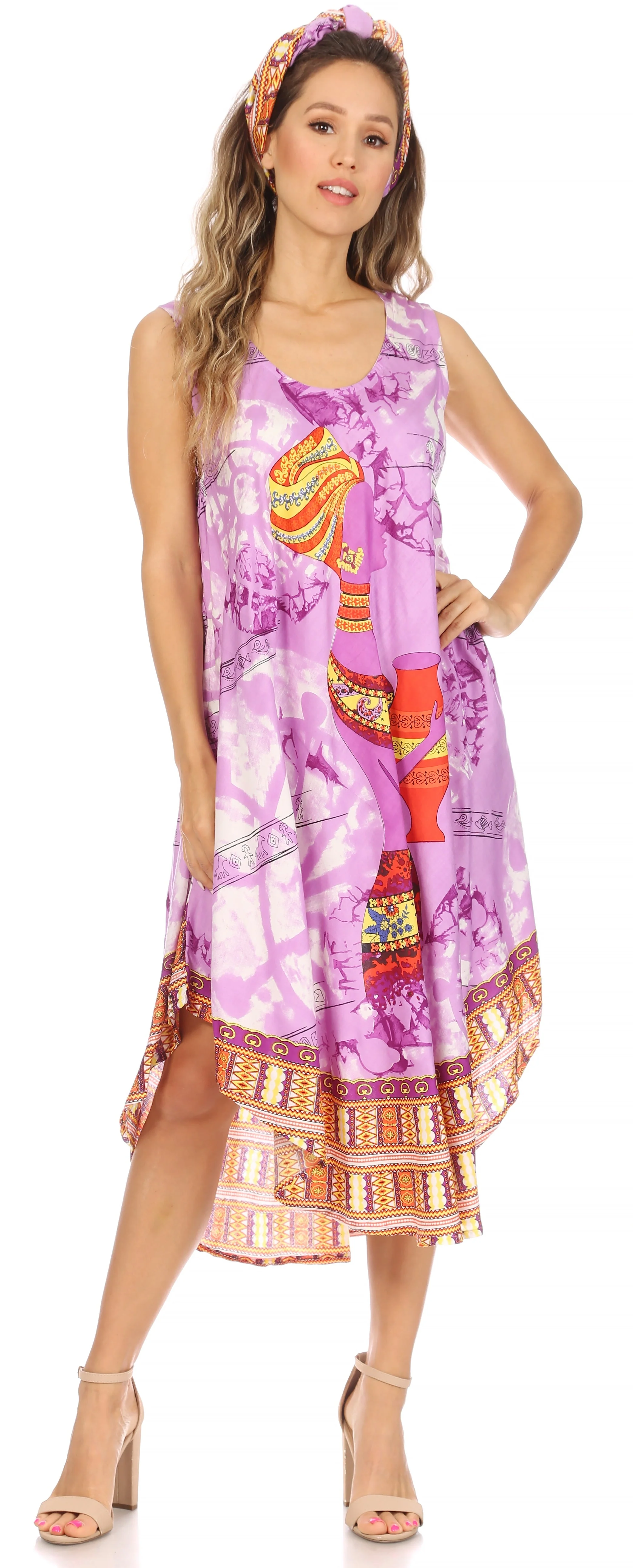 Sakkas Urbi Women's Casual African Print Beach Sleeveless Cover-up Caftan Dress - Image 21