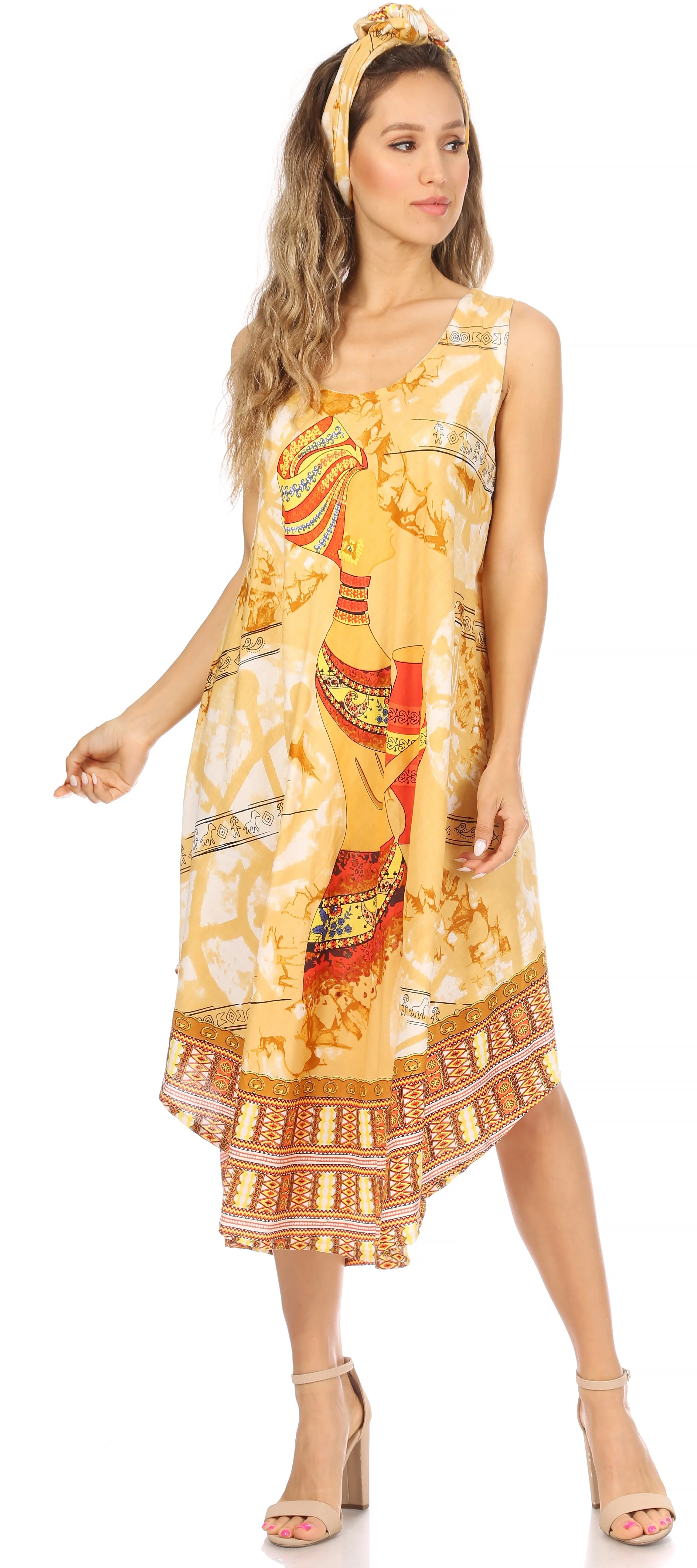 Sakkas Urbi Women's Casual African Print Beach Sleeveless Cover-up Caftan Dress - Image 26