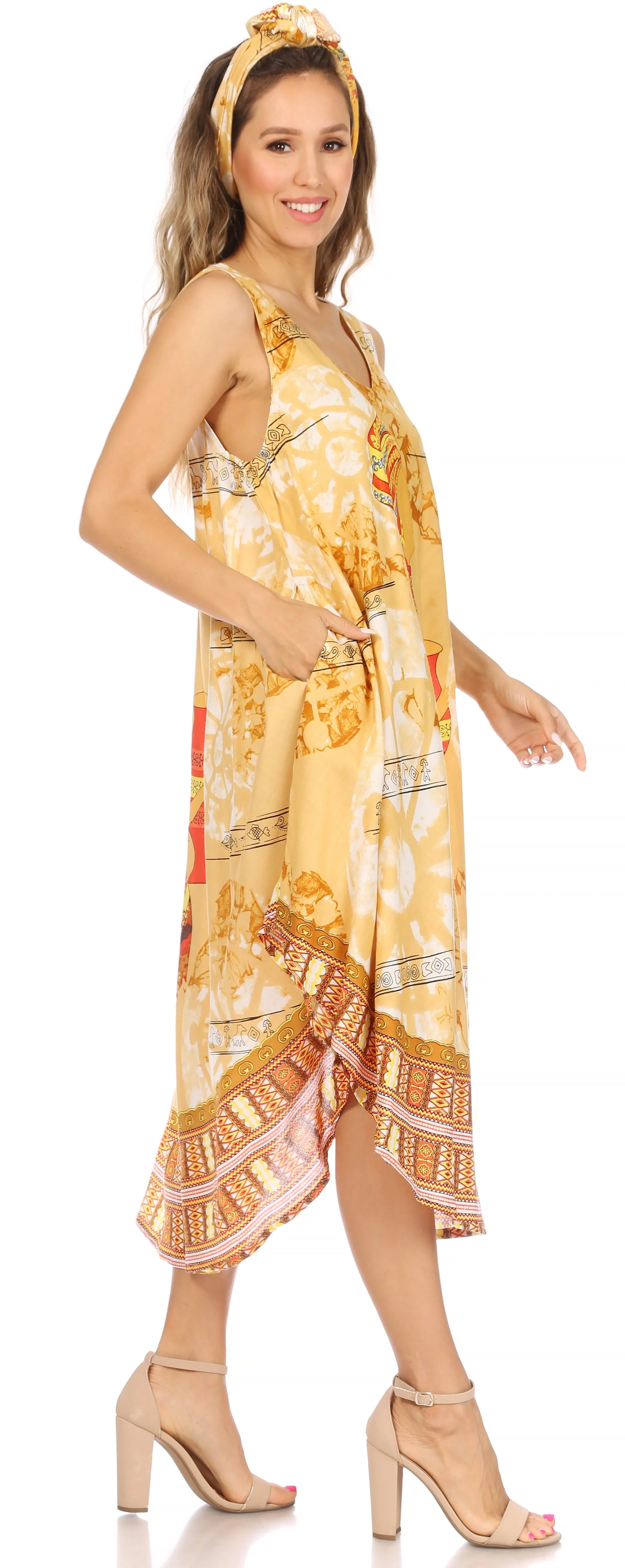 Sakkas Urbi Women's Casual African Print Beach Sleeveless Cover-up Caftan Dress - Image 29