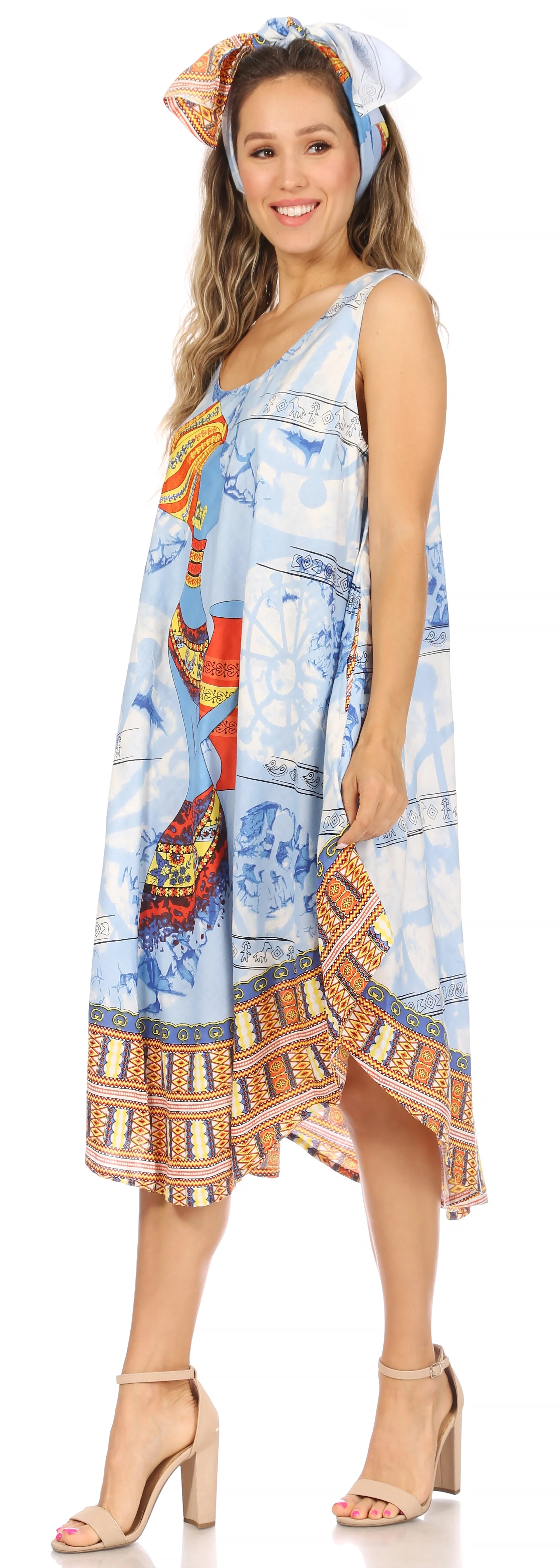 Sakkas Urbi Women's Casual African Print Beach Sleeveless Cover-up Caftan Dress - Image 3