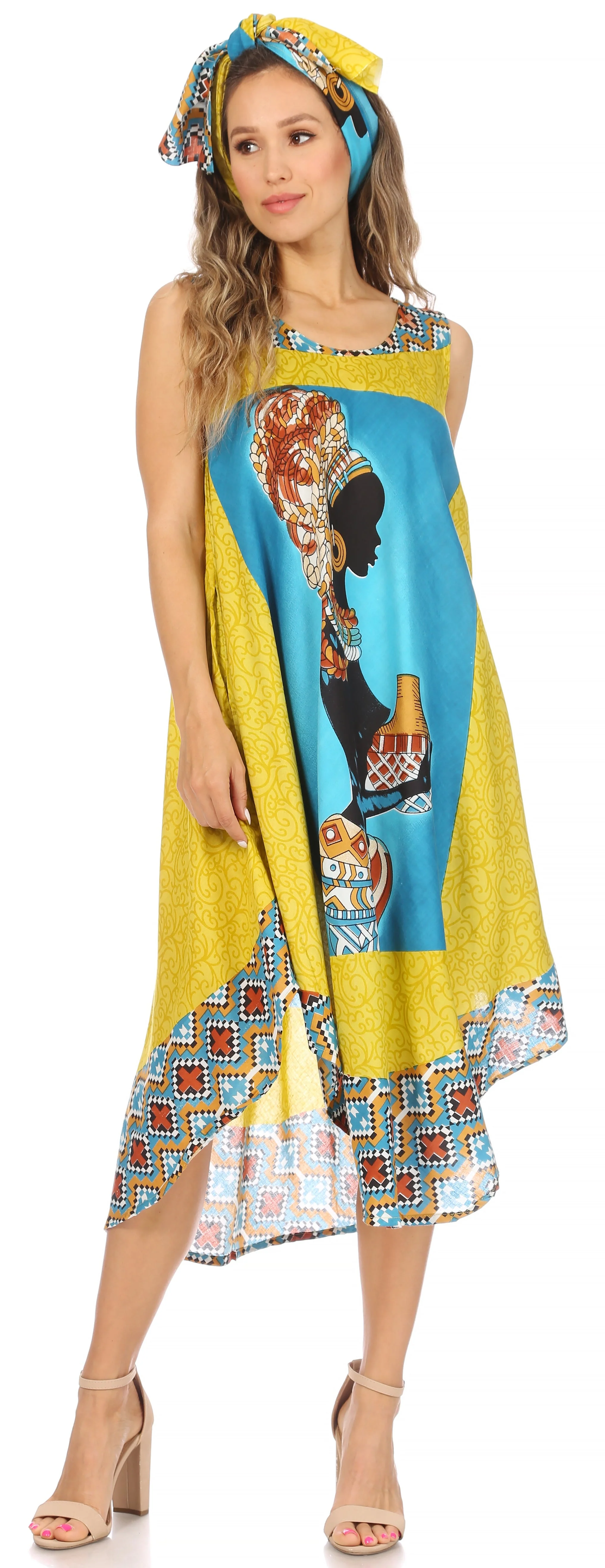 Sakkas Urbi Women's Casual African Print Beach Sleeveless Cover-up Caftan Dress - Image 31