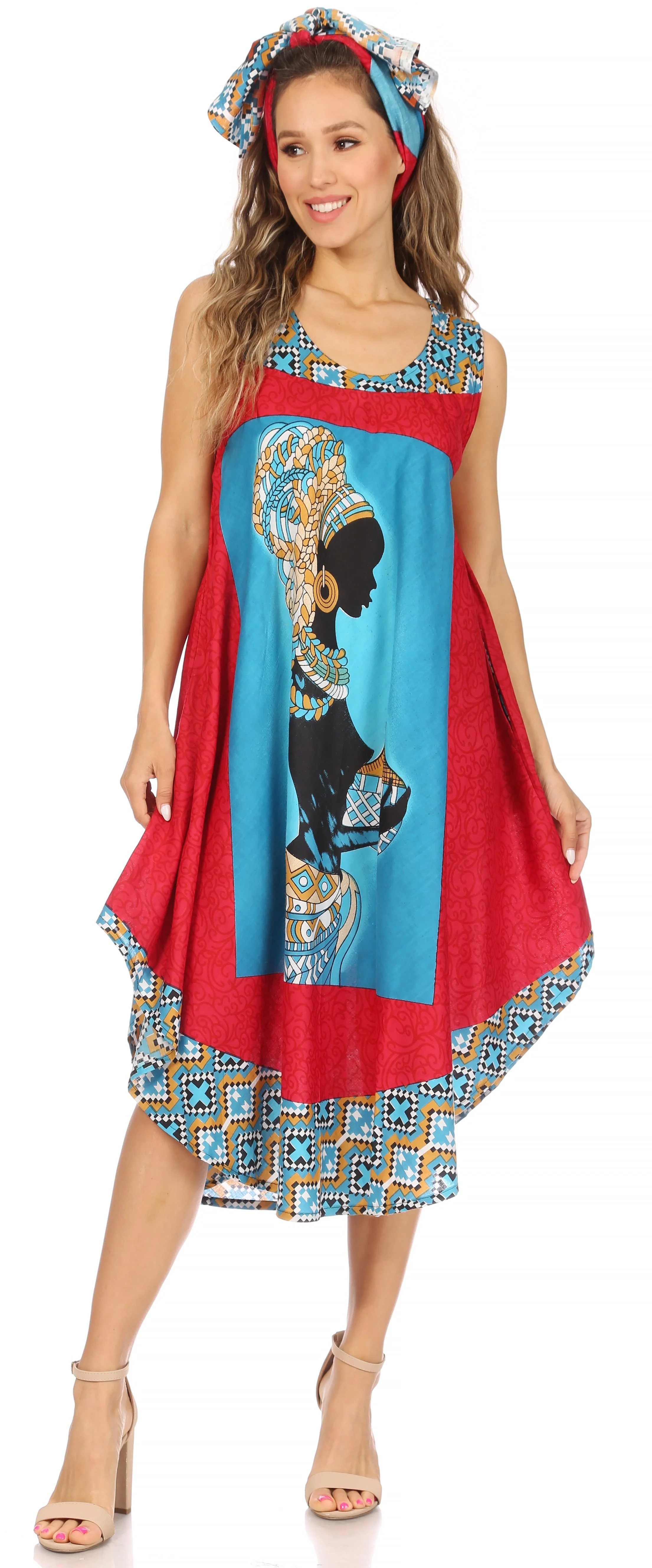 Sakkas Urbi Women's Casual African Print Beach Sleeveless Cover-up Caftan Dress - Image 36